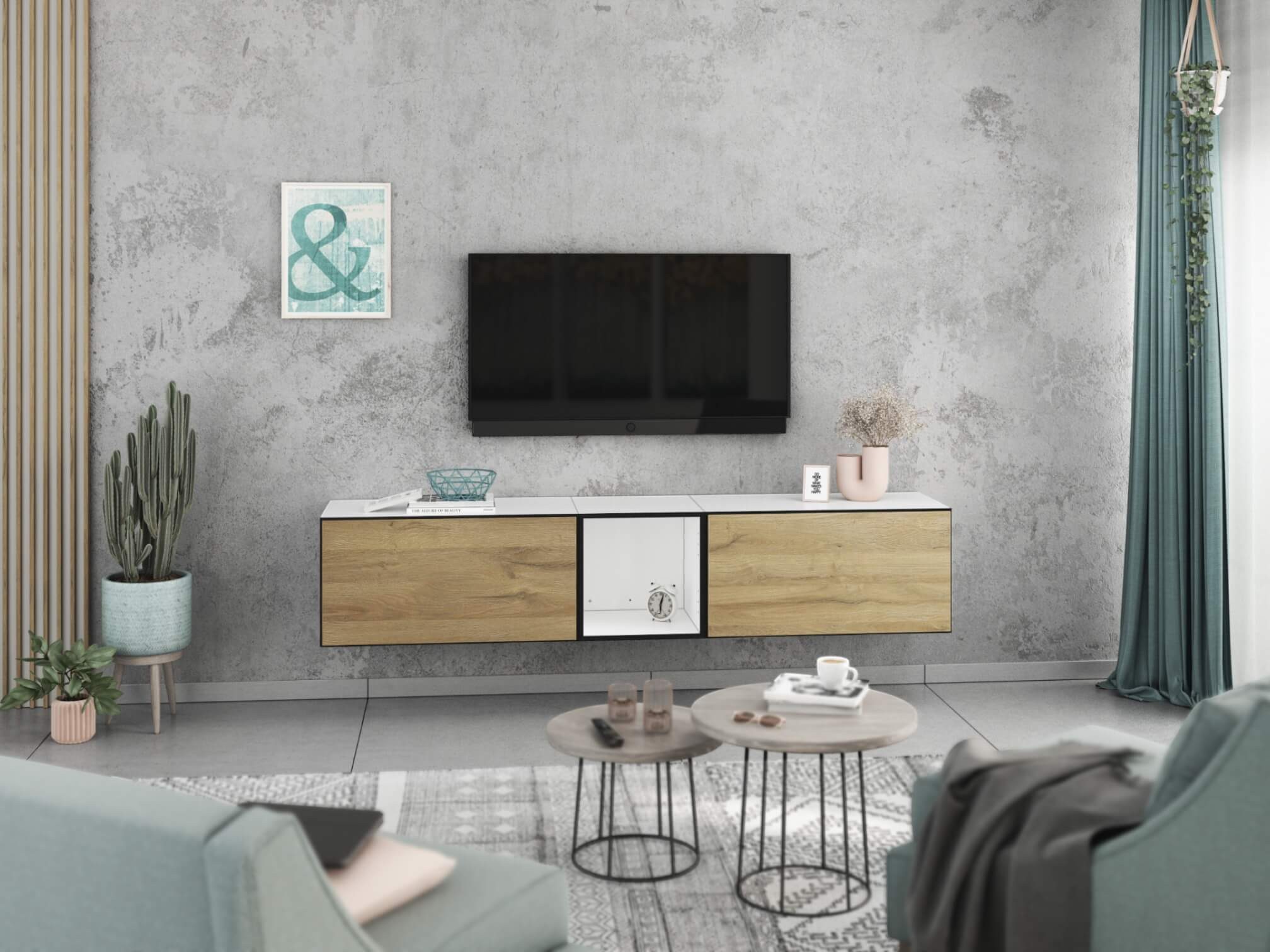 moebel-dich-auf Lowboard VARIANTO 2 (3 tlg., 190 cm breit, TV-Schrank bestehend aus 2x Schränken mit Klappe und 1x Regal), stehend und hängend