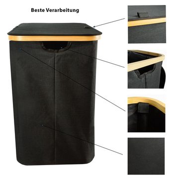 osoltus Wäschesortierer osoltus Wäschesortierer Bambus mit Deckel black Wäschebox Wäschekorb