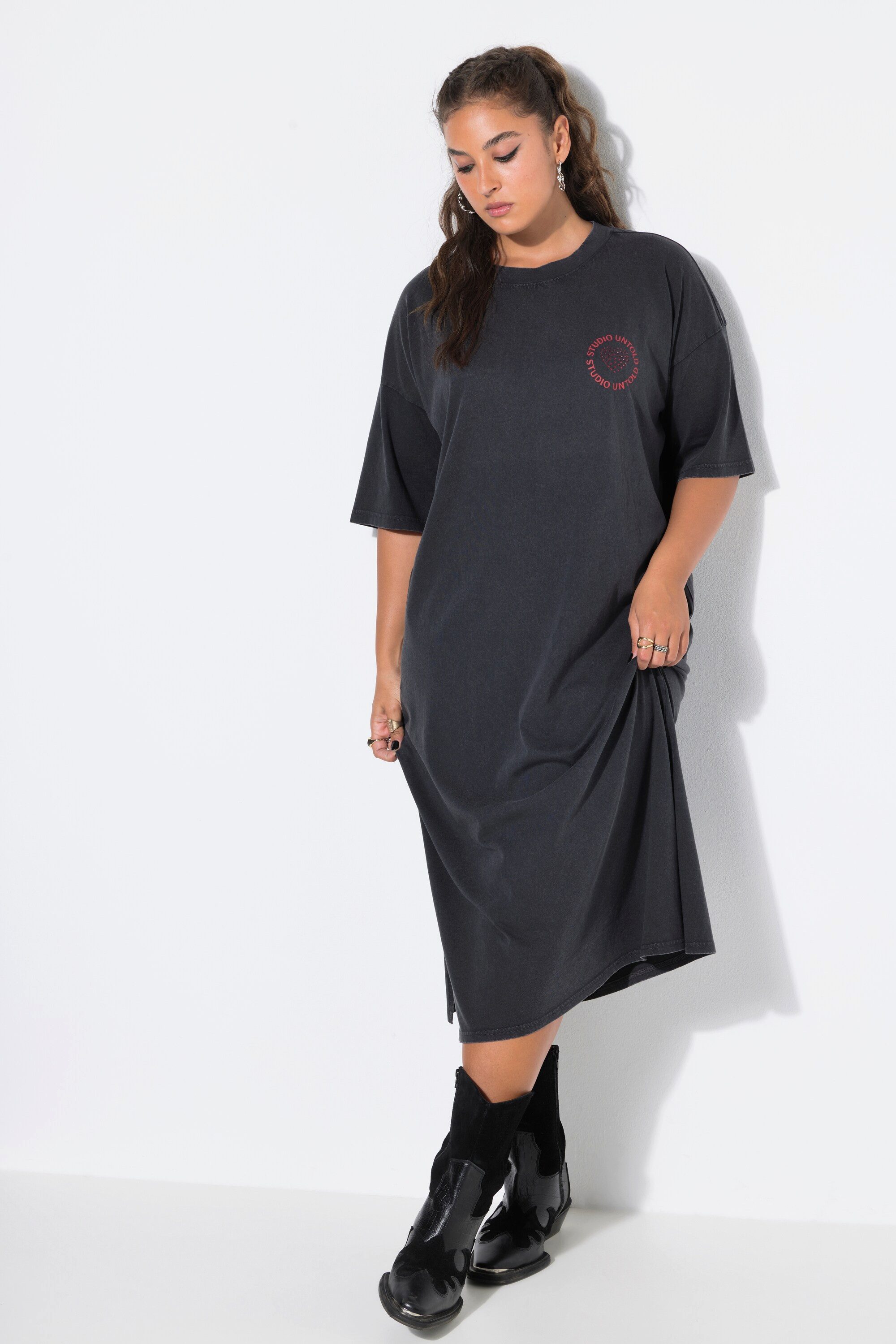 Studio Untold Midikleid Midi-Jerseykleid A-Linie Applikation Halbarm – Bild 4 von 4