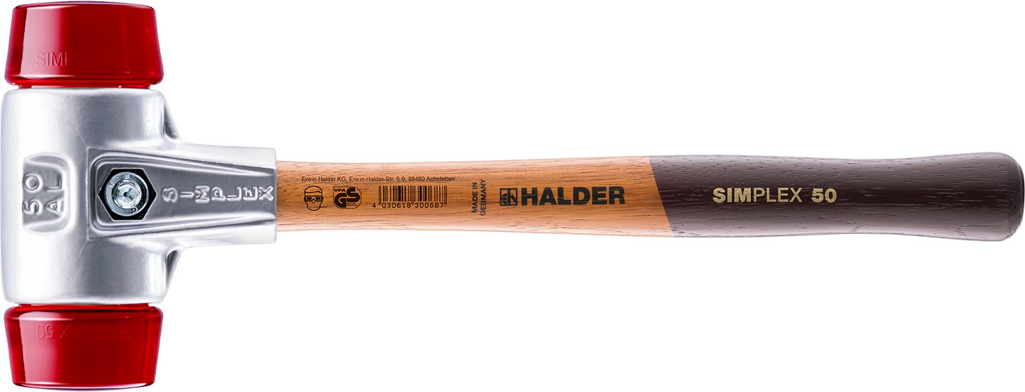 Halder KG Hammer SIMPLEX-Schonhämmer, mit Aluminiumgehäuse und hochwertigem Holzstiel Ø=30 mm 3106.030