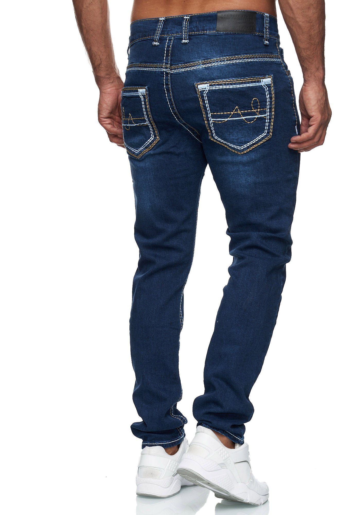 Baxboy Regular-fit-Jeans Jeans 9574 Stretch Stonewashed Dicke Herren Denim Straight Neon-Naht Fit DunkelBlau