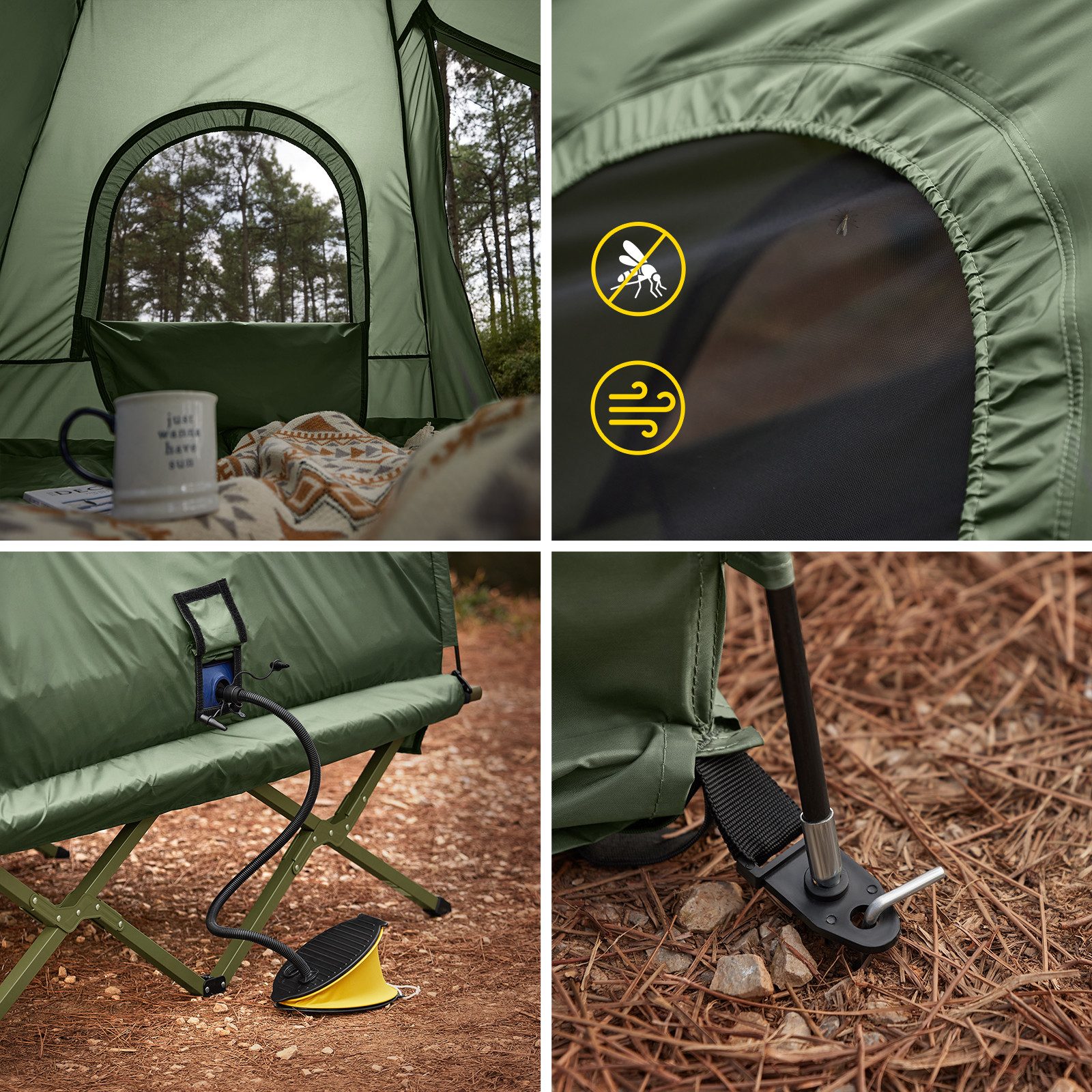 SoBuy Feldbett OGS61, 2-Personen-Campingzelt Etagenbett-Doppelzelt mit Tragetasche Feldbett mit Zelt Schlafsack Wurfzelt 2 Person 4in1-Zelt Campingliege