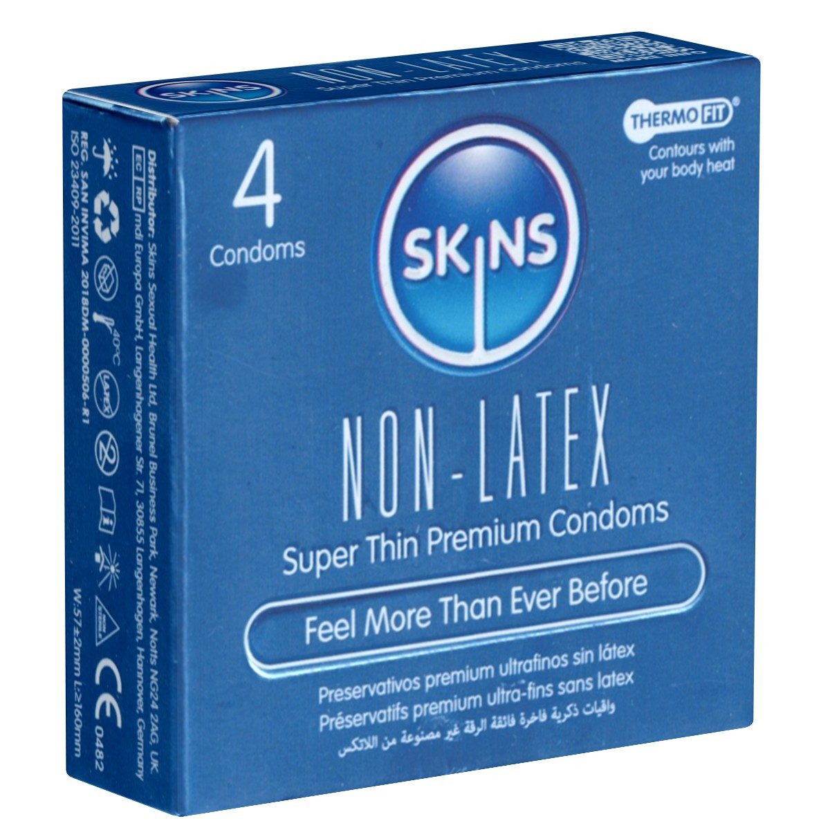 Skins Kondome Non-Latex Packung, 4 St., angenehme Kondome, hypoallergenes und latexfreies Material