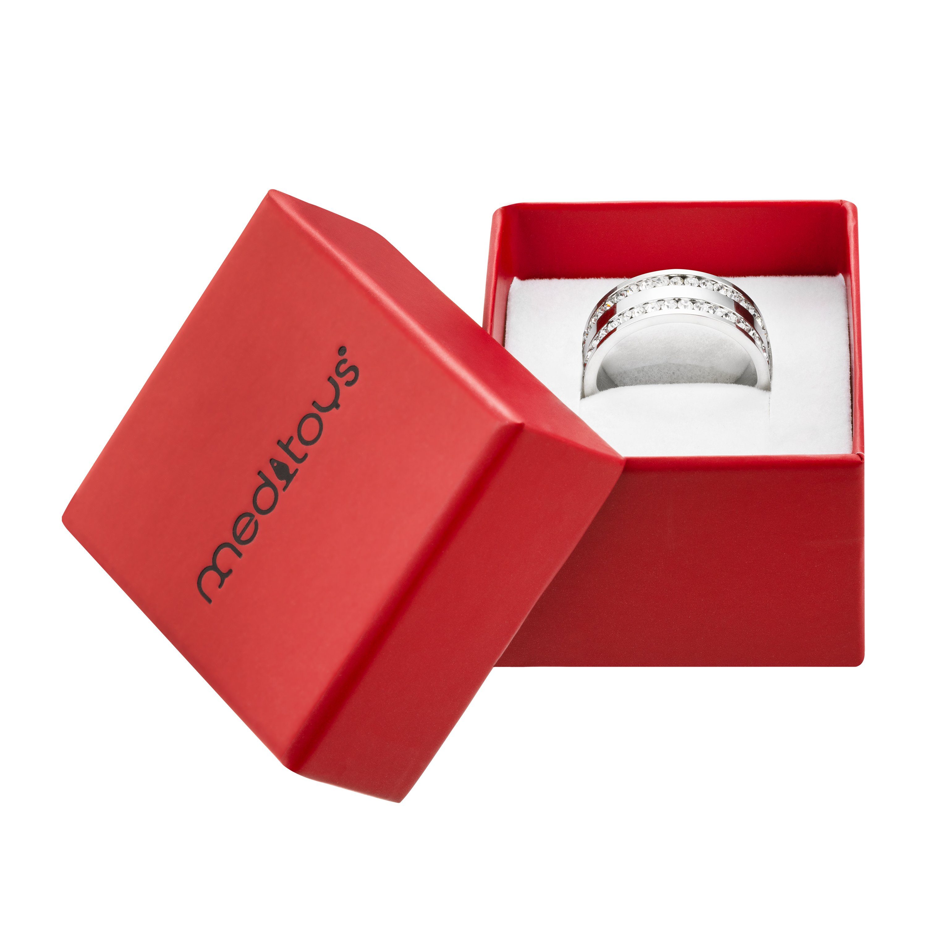 meditoys Fingerring Damen-Edelstahlring · silberfarben mit Kristallen