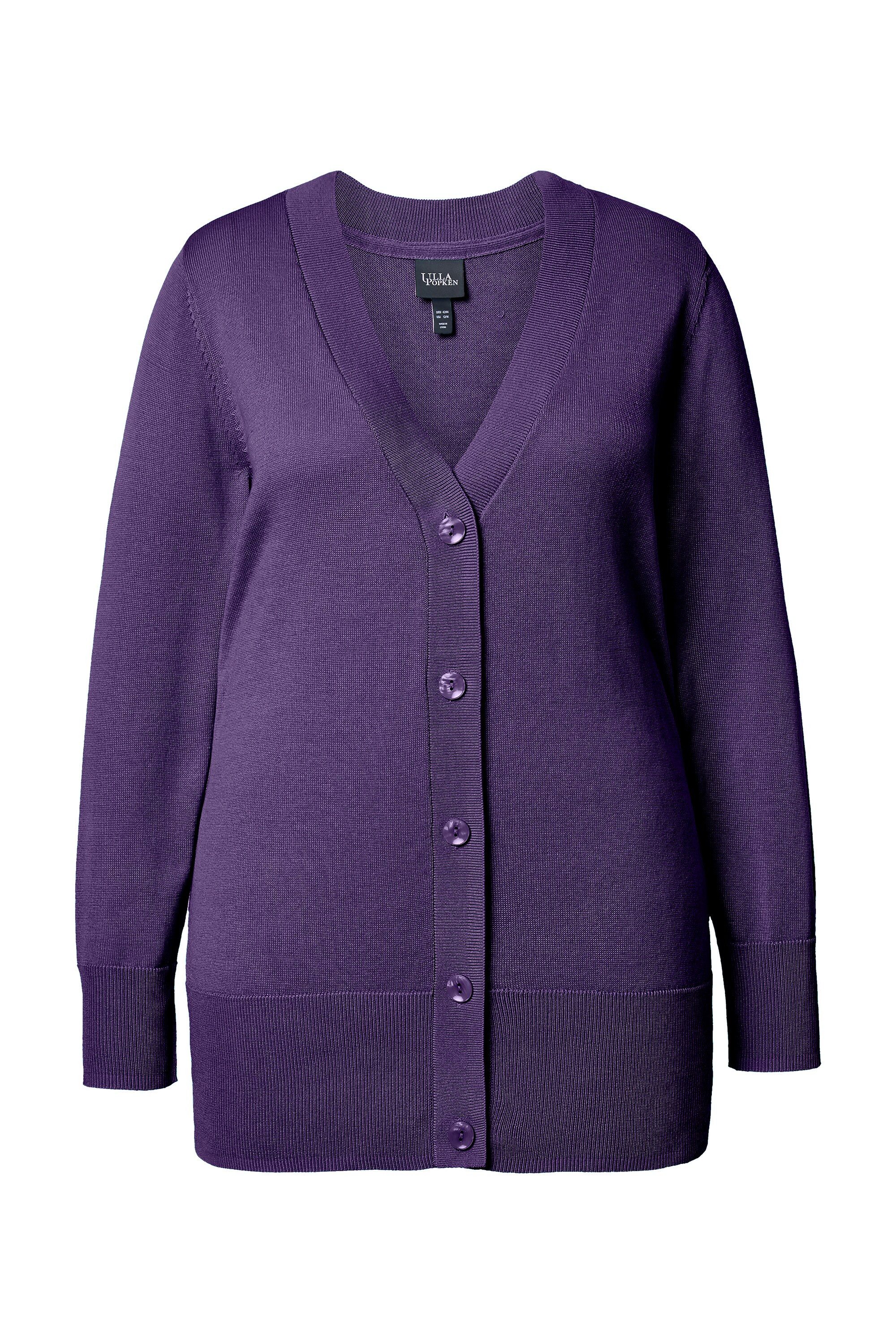 Ulla Popken Strickjacke Strickjacke V-Ausschnitt Knopfleiste Feinstrick günstig online kaufen