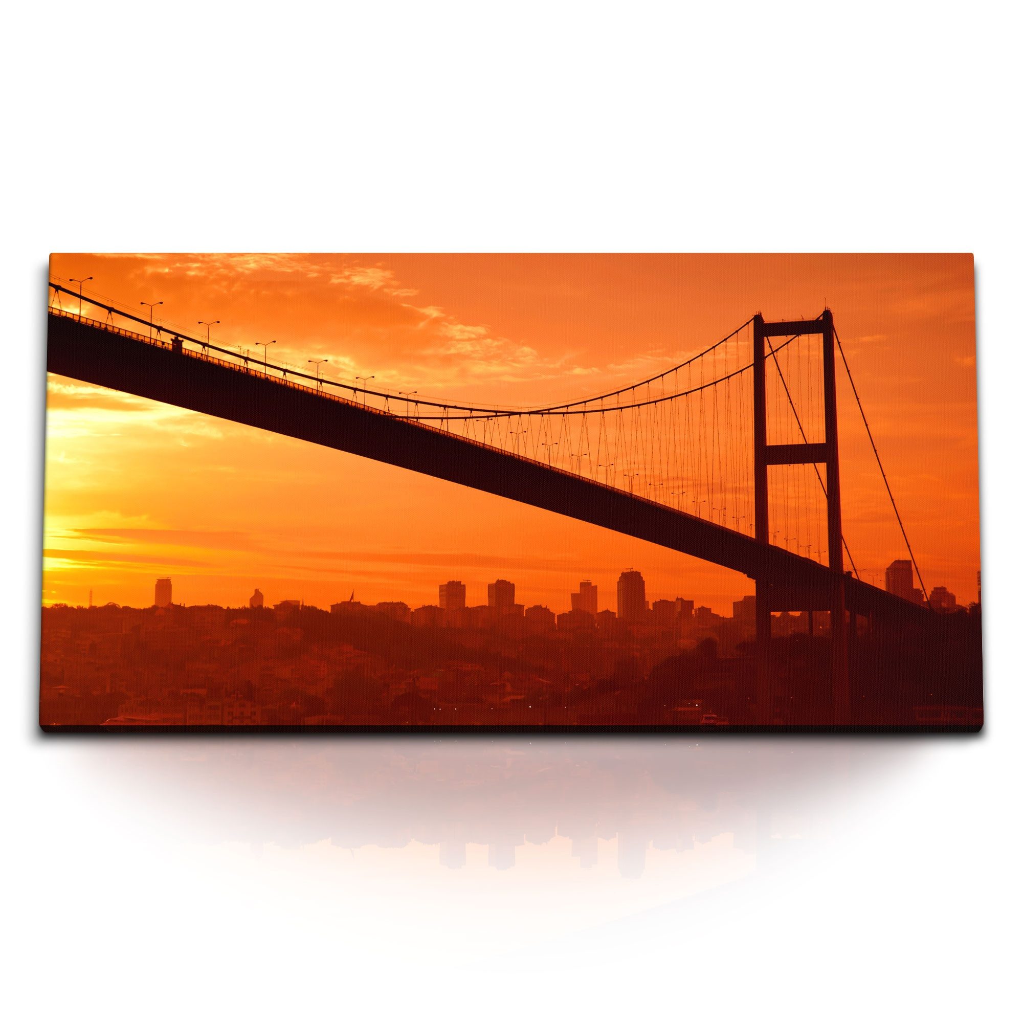Leinwandbild Kunstdruck Bilder 120x60cm Bosporus Brücke Istanbul Türkei roter Himme