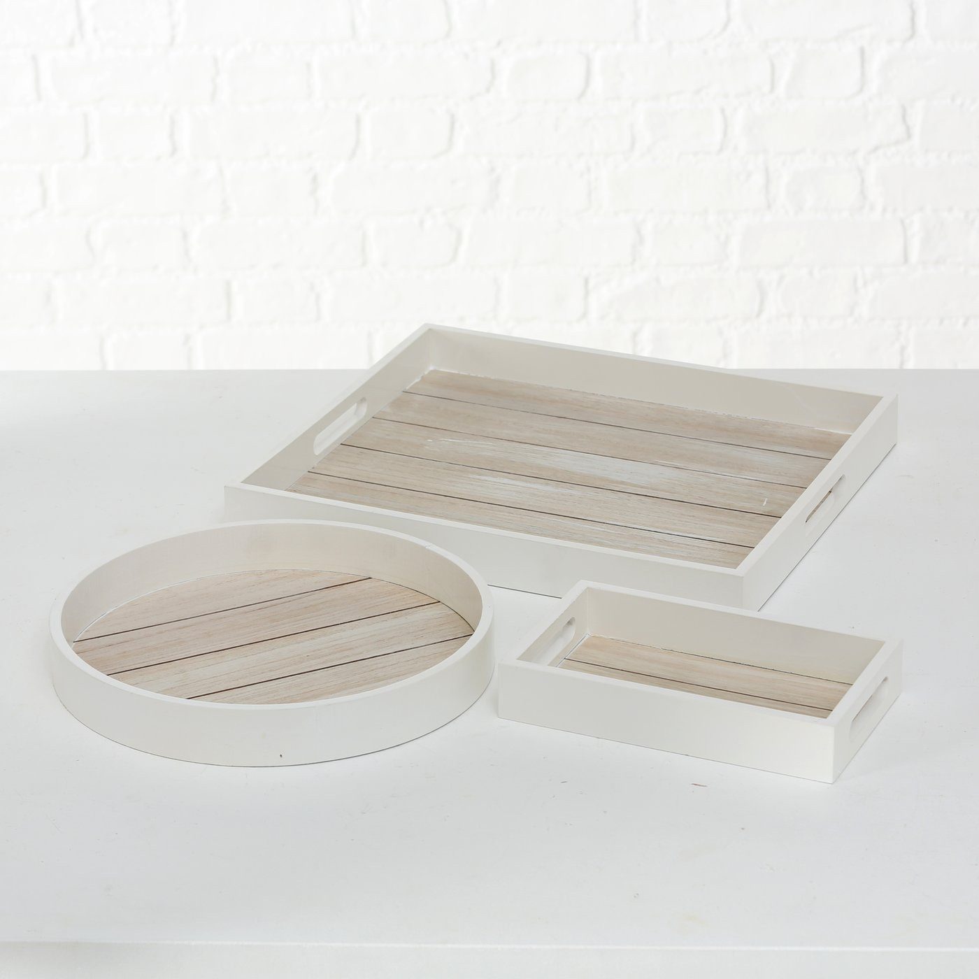 Meinposten Dekotablett Landhaus-Stil Weiß Tablett Klein Mittel Groß Rund Rechteck Holz (1 St), vielfältige Verwendungsmöglichkeiten – Bild 3 von 3