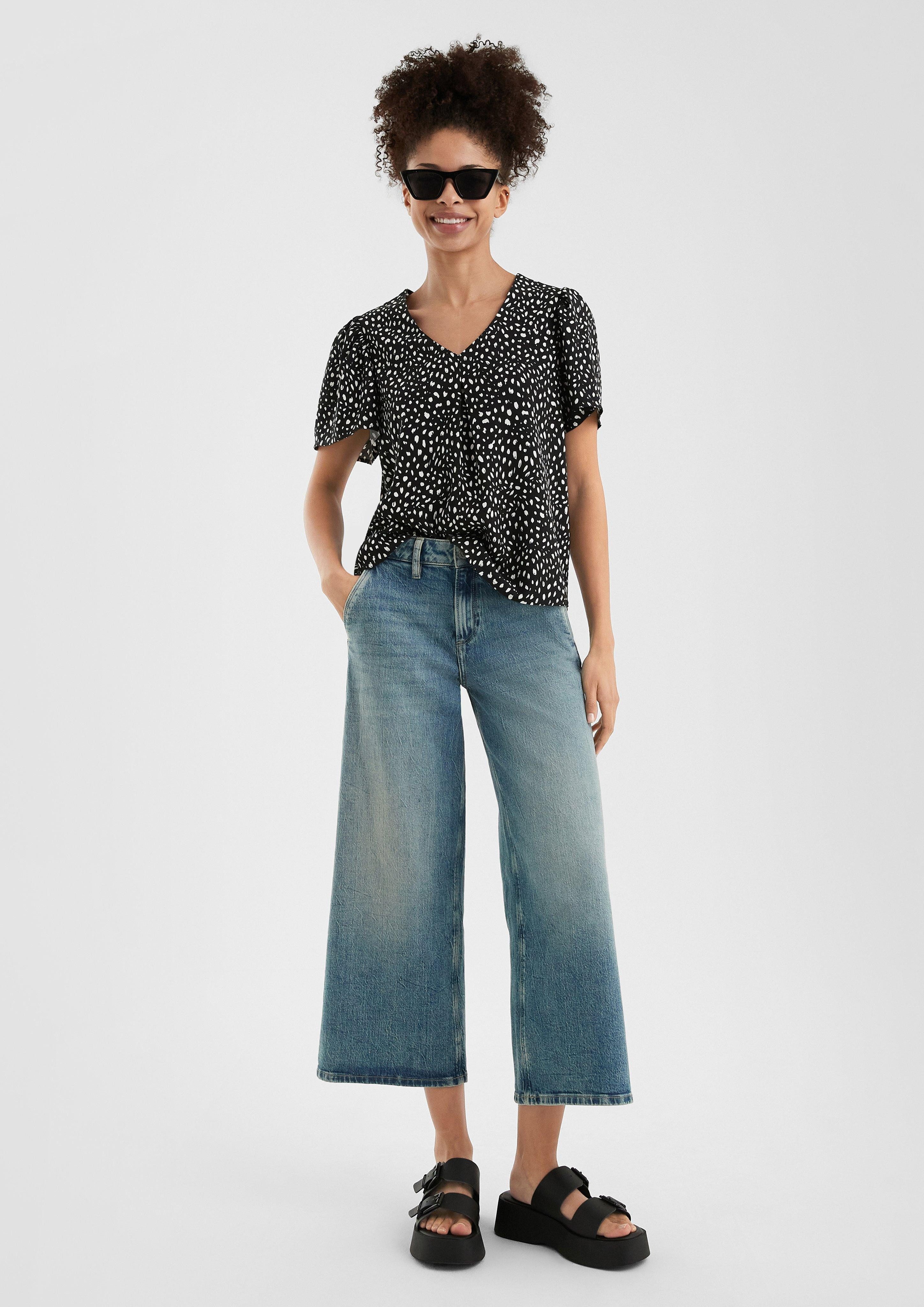 QS Kurzarmbluse Viskose Bluse mit All-over-Print günstig online kaufen