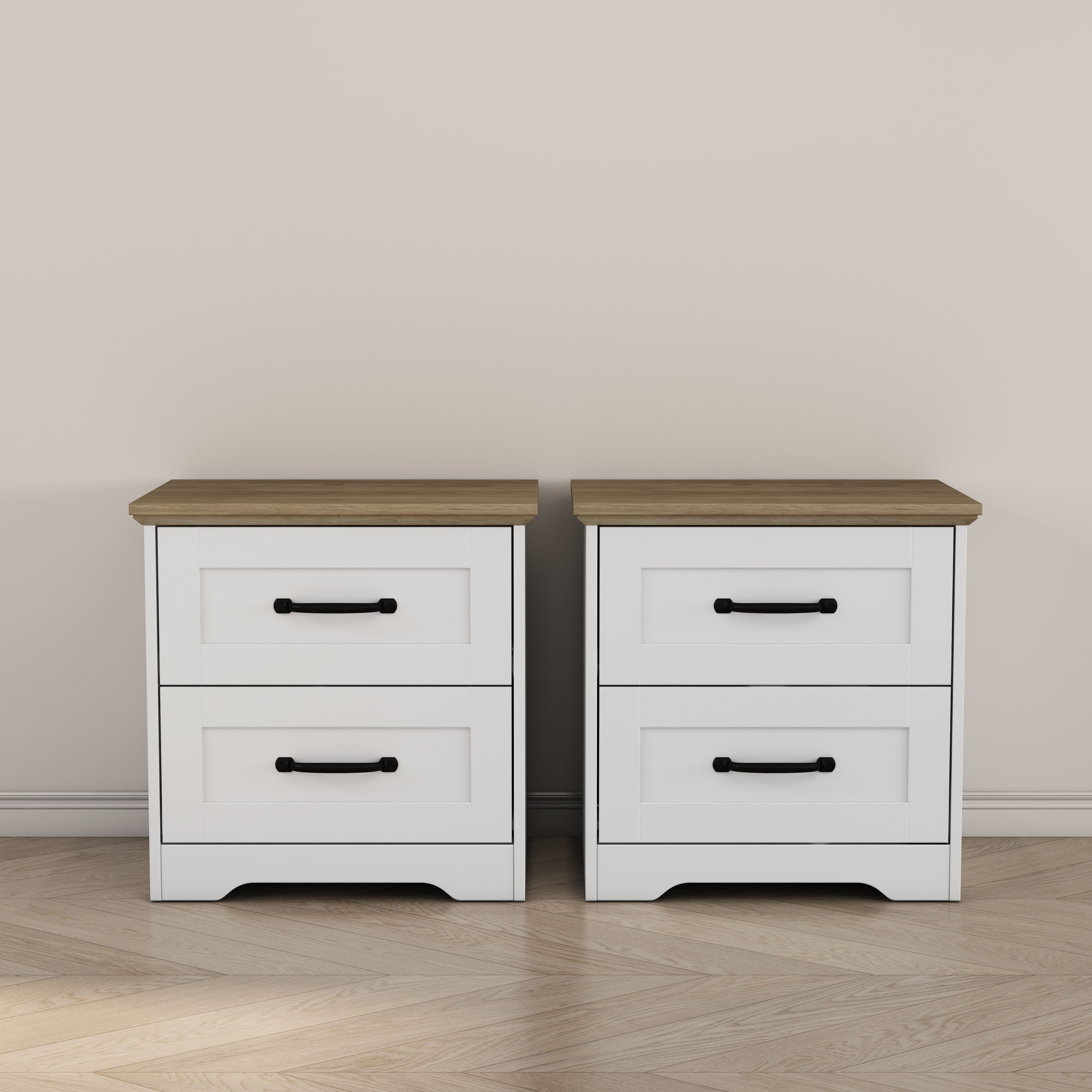 OTTO home Nachtkommode Emmilia Nachttisch Set im Landhaus Design (2 St., Schlafzimmer Kommoden Nachschrank im 2er Set), 2 Schubladen je Nachttisch - viel Stauraum im Schlafzimmer