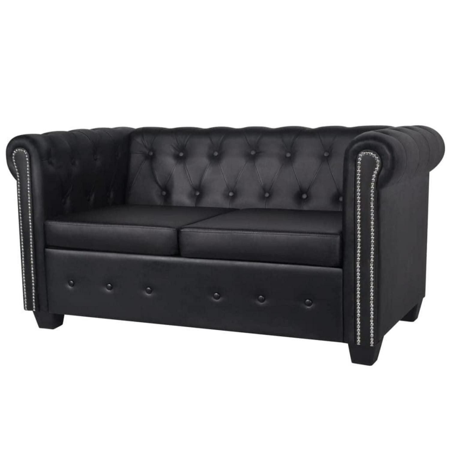 LuxusKollektion Chesterfield-Sofa Sofa Chesterfield Echtleder Bürosofa Couch 2-Sitzer Schwarz
