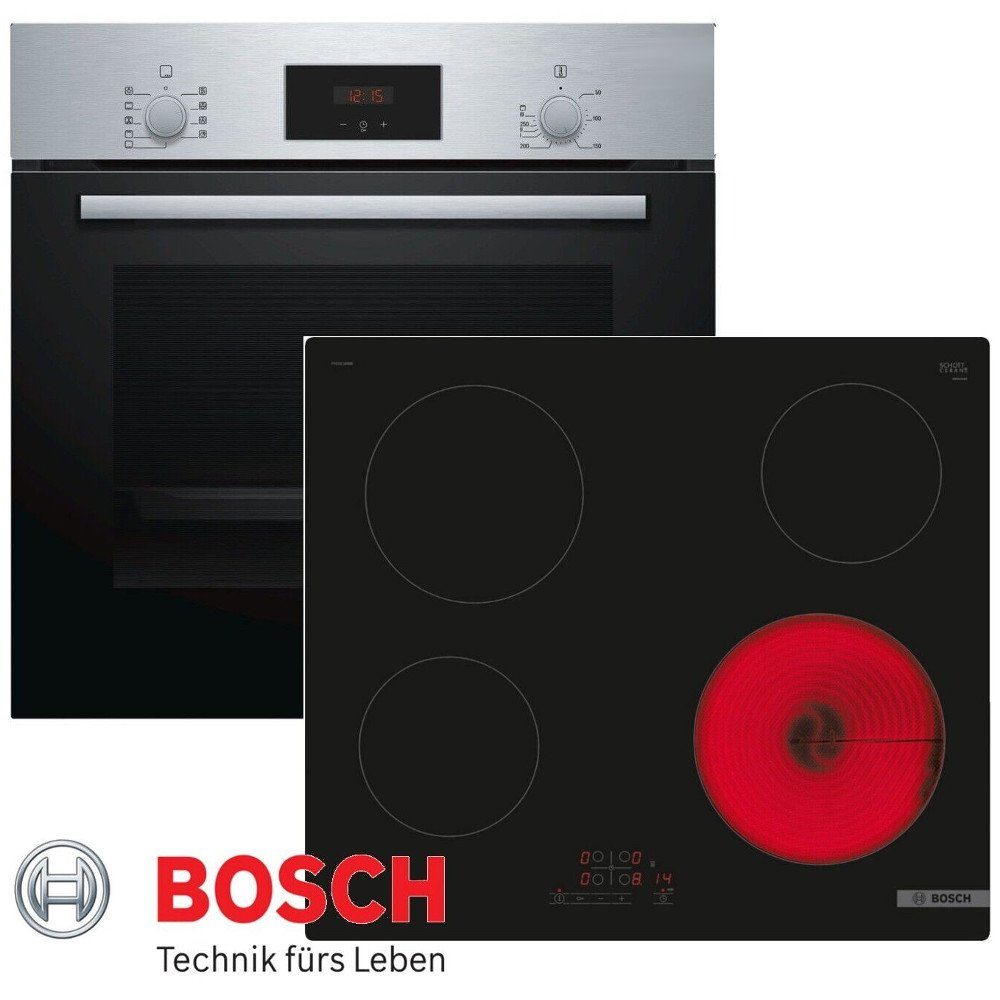 BOSCH Elektro-Herd-Set Bosch Autark Herdset Einbaubackofen + Glaskeramik Kochfeld NEU&OVP, mit 1-fach-Teleskopauszug, Katalyse- Ruckwand