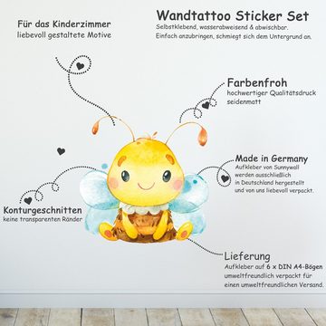 Sunnywall Wandtattoo Bienen - Bee- Wandtattoo Kinderzimmer Baby Wandaufkleber (6 St), konturgeschnitten