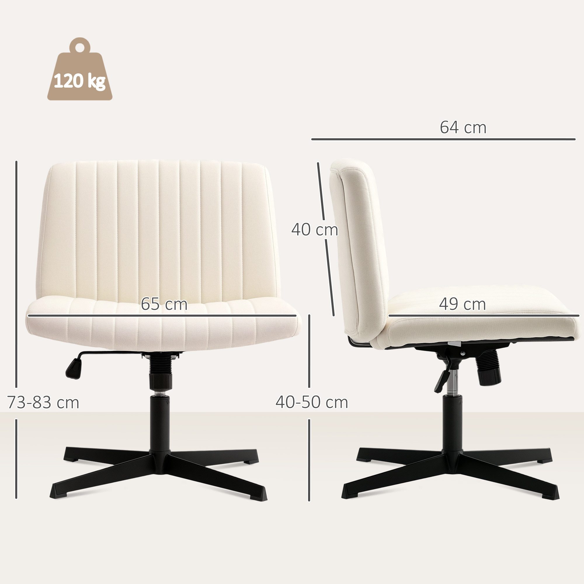 HOMCOM Bürostuhl höhenverstellbar Drehstuhl Schneidersitz-Stuhl mit Leinenoptik (Homeoffice Stuhl, 1 St), bis 120 kg belastbar, für Arbeitszimmer, Schlafzimmer Cremeweiß