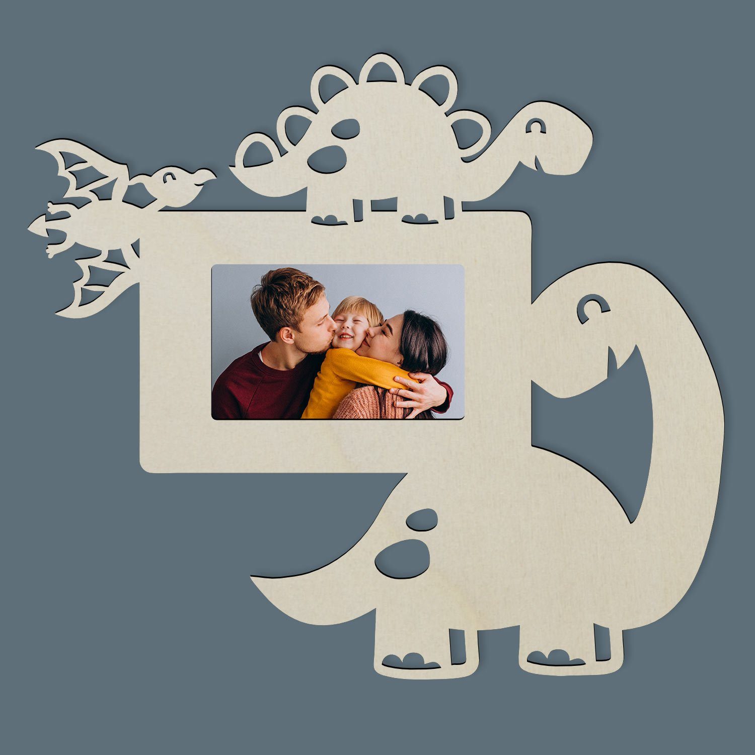 Namofactur Bilderrahmen Fotorahmen Dino, für Dinosaurier Kinder, aus Bilder 1 Holz, Grau Geschenk Bilderrahmen