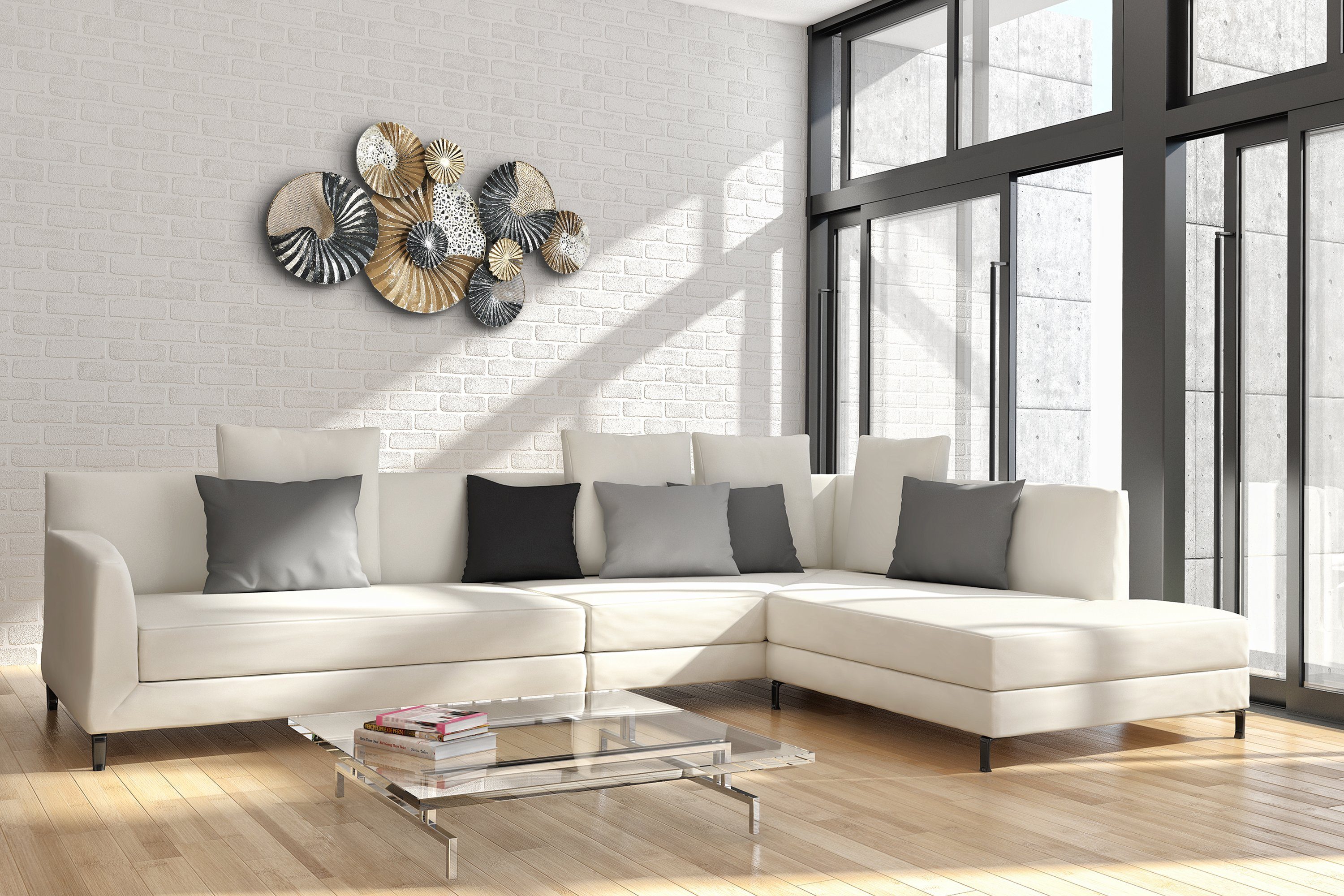 Kobolo Wandbild Metallbild 3D -SHELL- gold anthrazit - 90x48x5 cm, Kreise, verschiedene Strukturen – Bild 4 von 5