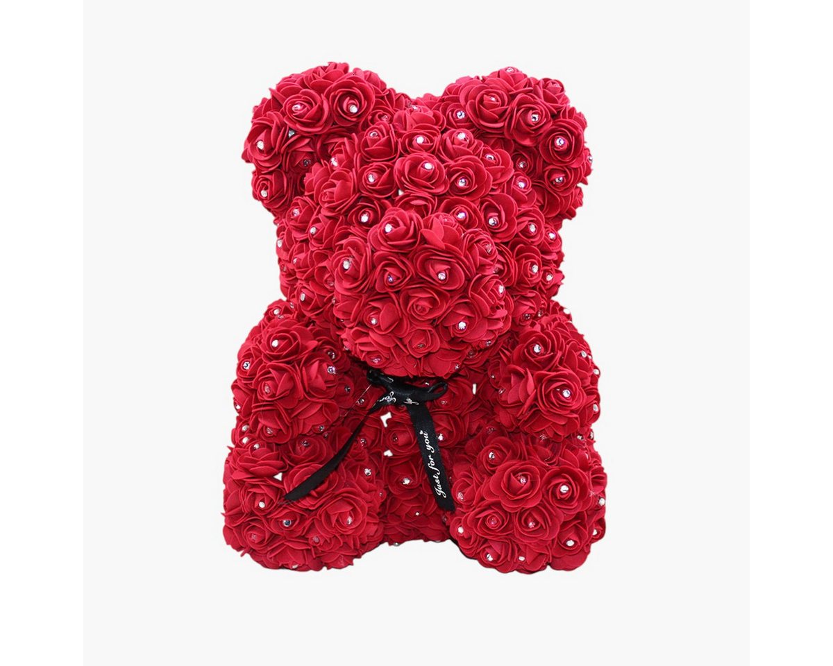 Kunstblume Teddybär aus Kunstblumen + Geschenk-Box mit Band, Valentinstag 40cm, HC