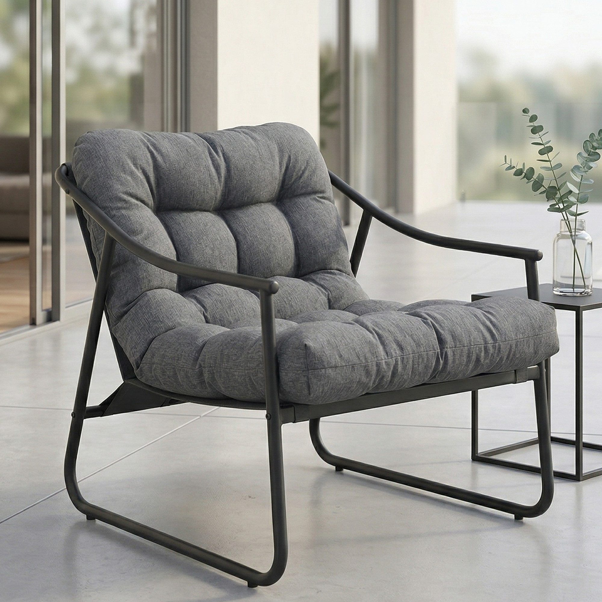 Outsunny Gartensofa Gartensessel mit abnehmbarem Sitzkissen Armlehne, Gartenstuhl 1 Teile, bis 120 kg belastbar, für Garten, Balkon, Dunkelgrau