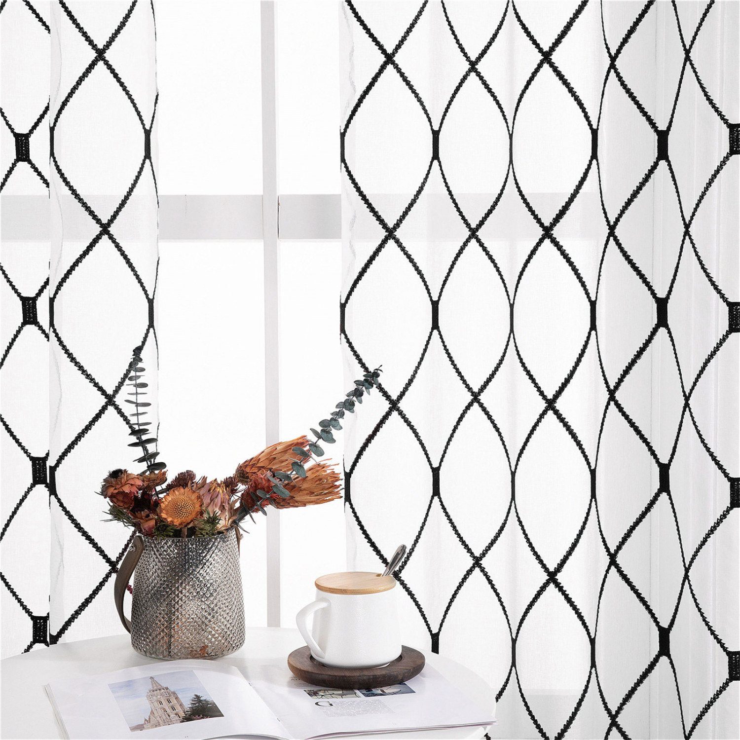 BYSURE Gardine (2 St), Stangendurchzug, halbtransparent, Kariert Vorhänge günstig online kaufen