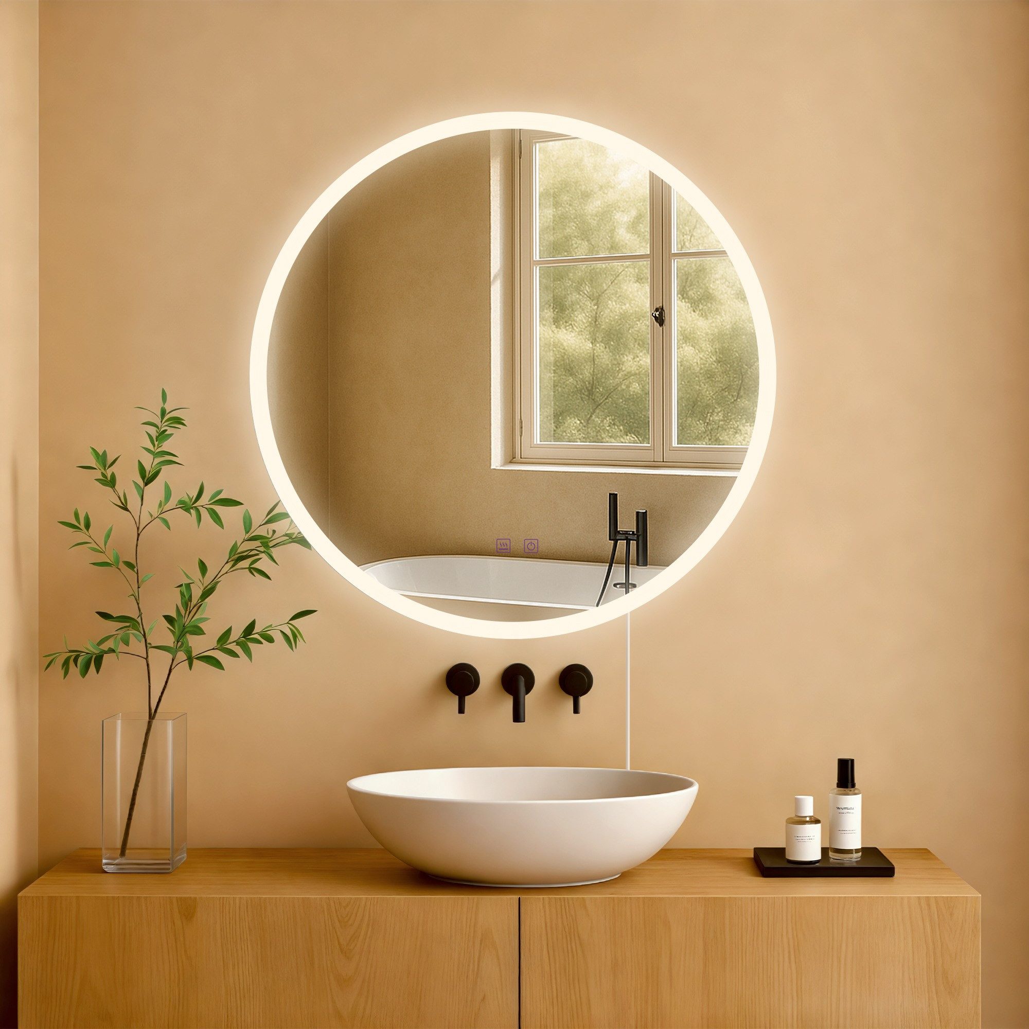 furnicato Badspiegel Laconia LED Rundspiegel 60x60 klarglas (1-St)