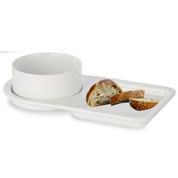 Annastore Schüssel Schale aus Porzellan mit passender Platte Suppenschale mit Unterteller, 32,5 x 17 cm, Schale Porzellan 500 ml