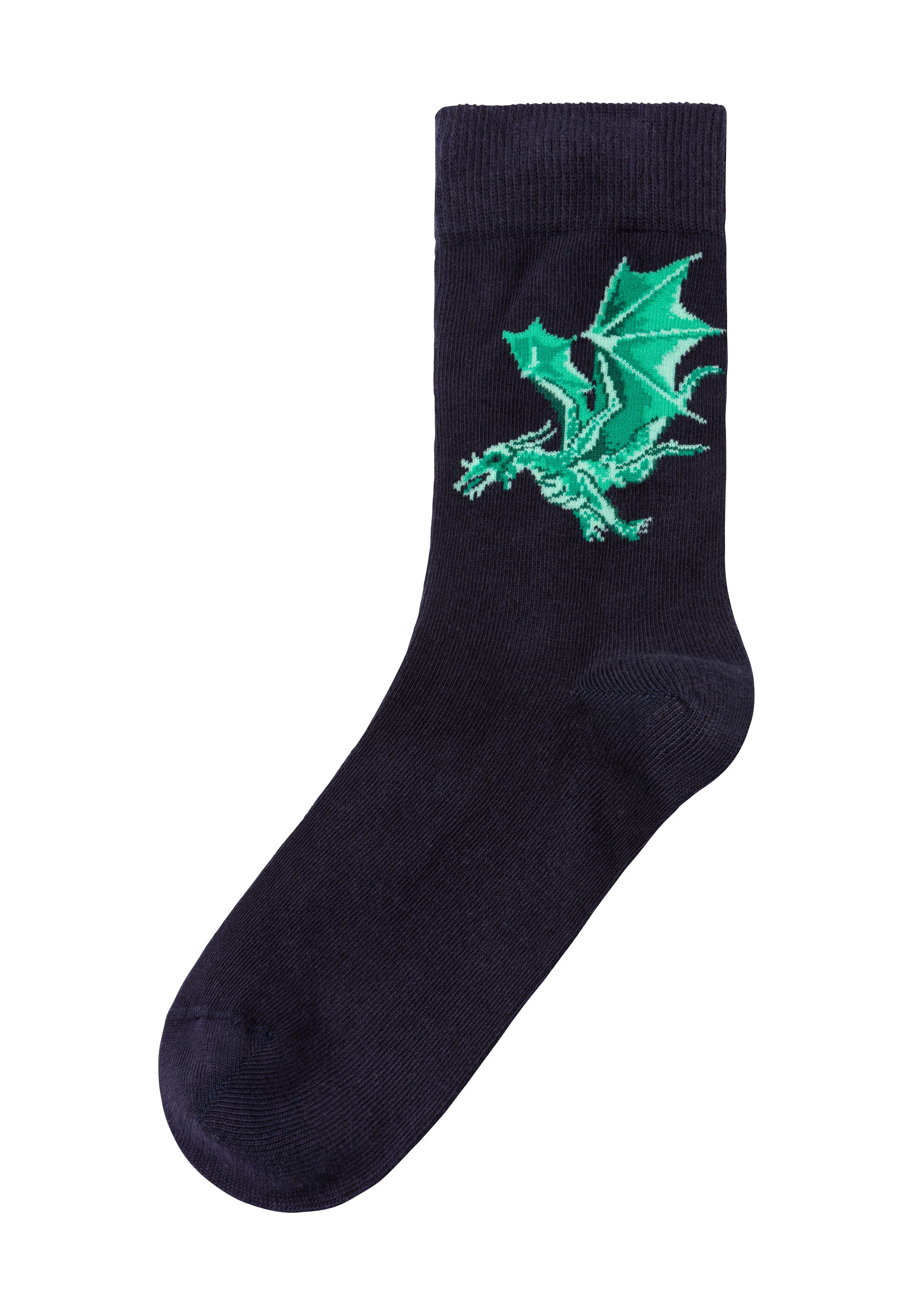 H.I.S Socken (5-Paar) mit unterschiedlichen Drachen Motiven