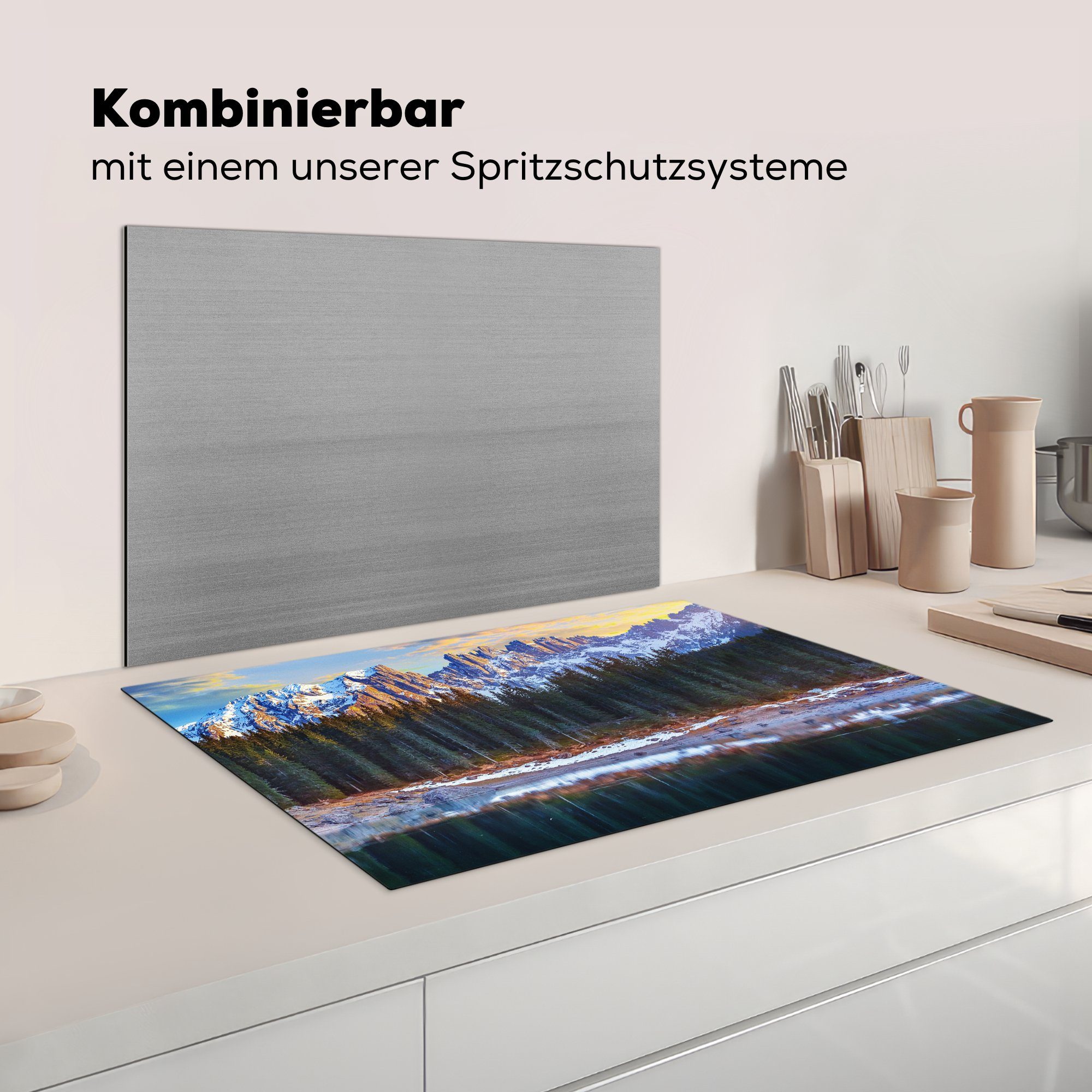 für Vinyl, - cm, küche, Herdblende-/Abdeckplatte Dolomiten (1 81x52 Induktionskochfeld die Italien, Ceranfeldabdeckung tlg), - Winter MuchoWow Schutz