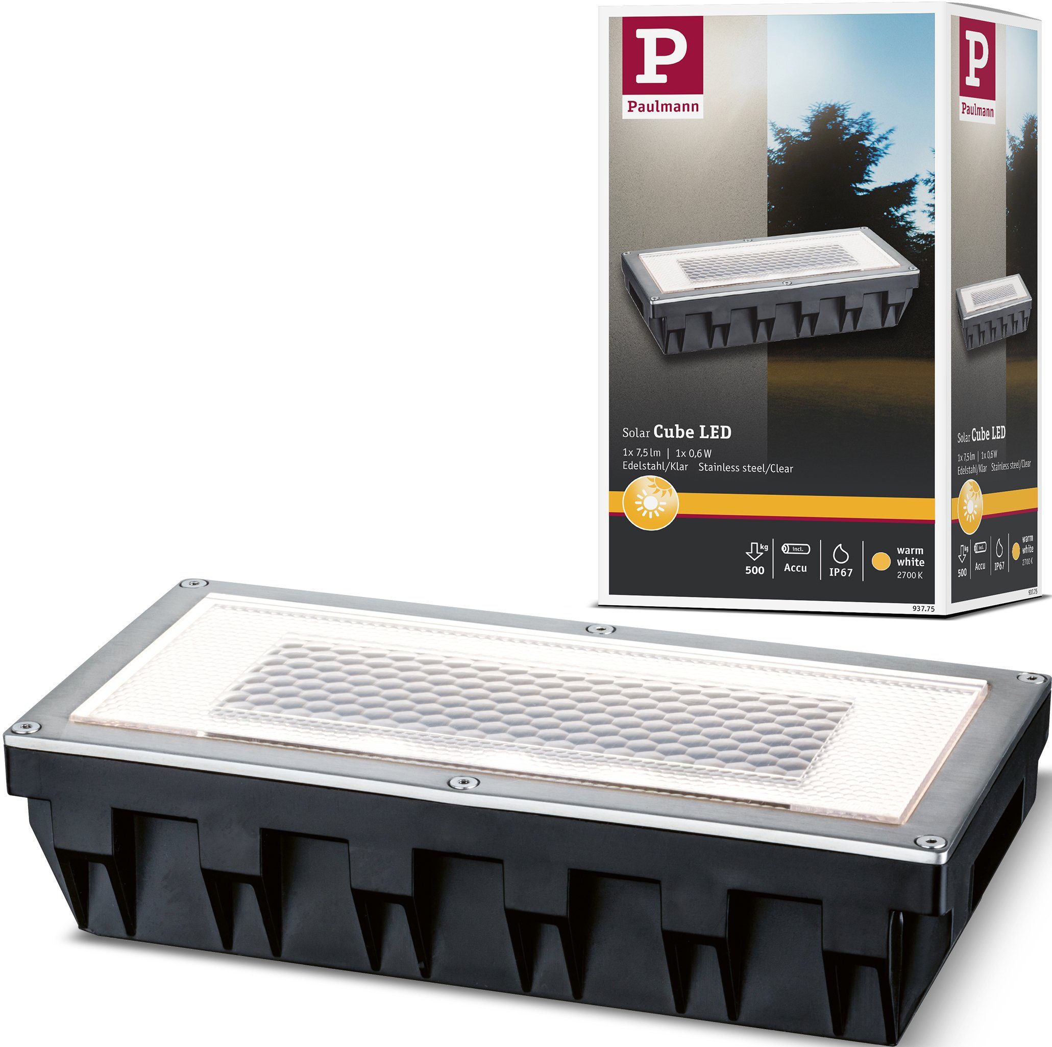 Edelstahl Einbauleuchte LED-Board, Solar, Box, LED integriert, Paulmann LED Warmweiß, Bodeneinbauleuchten-Set, fest