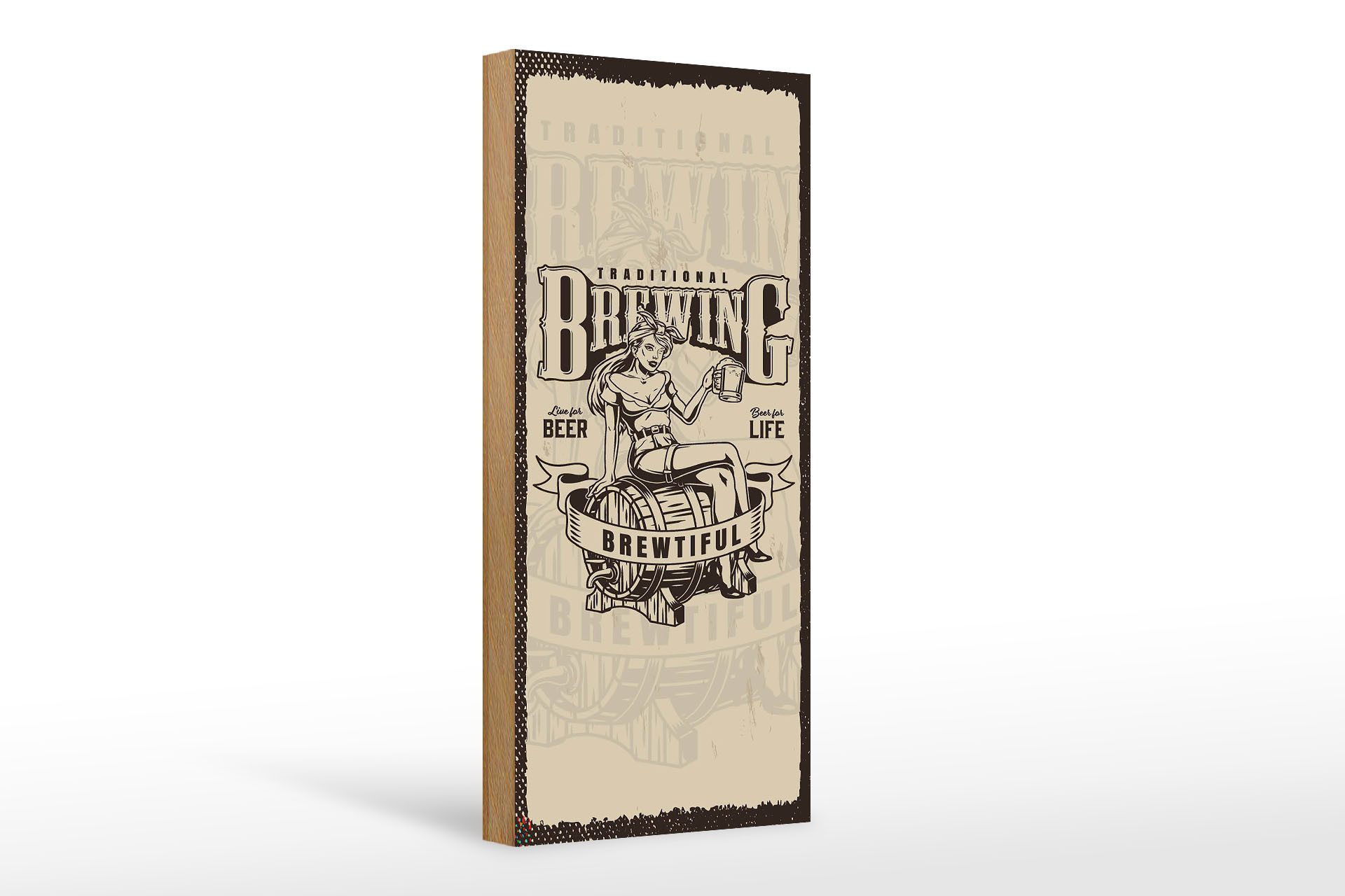 Holzbild Spruch Traditional Brewing live for Beer 10x27cm