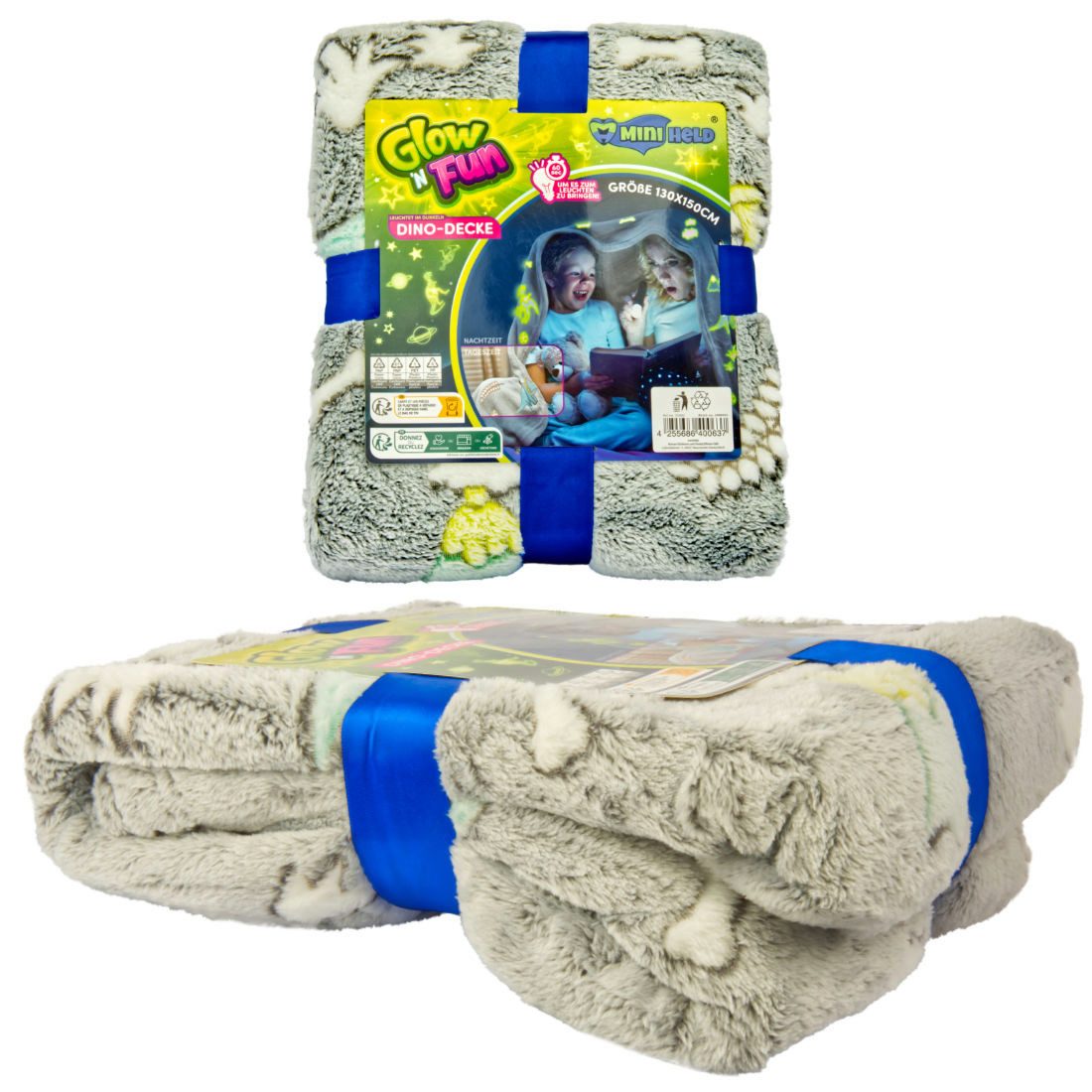 Babydecke Kinderdecke Kuscheldecke Dinosaurier leuchten im Dunkeln 130x150cm, miniHeld