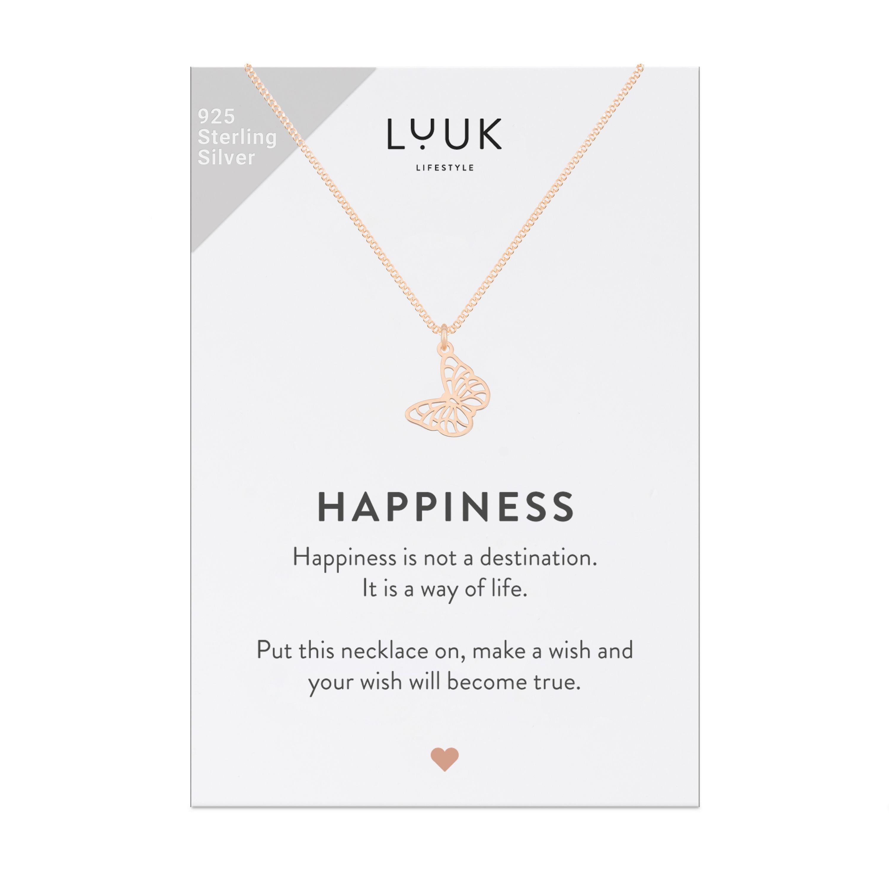 Rosé LUUK Schmetterling, LIFESTYLE Silberkette Geschenkkarte HAPPINESS