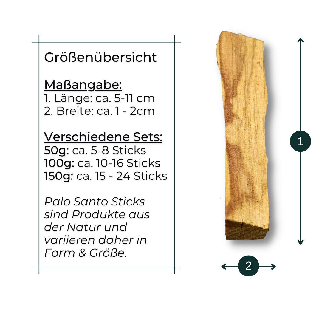 LAVISA Räucherstäbchen Palo Santo aus Peru, zertifiziertes Räucherholz, 5 - 24 Stäbe (50g: 5-8 Palo Sticks 100g: 10-16 Sticks 150g: 15-24 Sticks), Heiliges Holz, Räucherwerk, Meditation, Yoga, Wellness, Räucherset