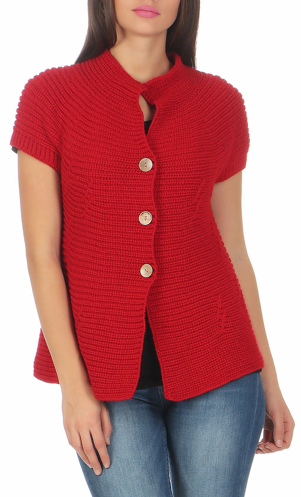 malito more than fashion Strickweste 5060 kurzarm Strickjacke mit Knöpfen Einheitsgröße rot