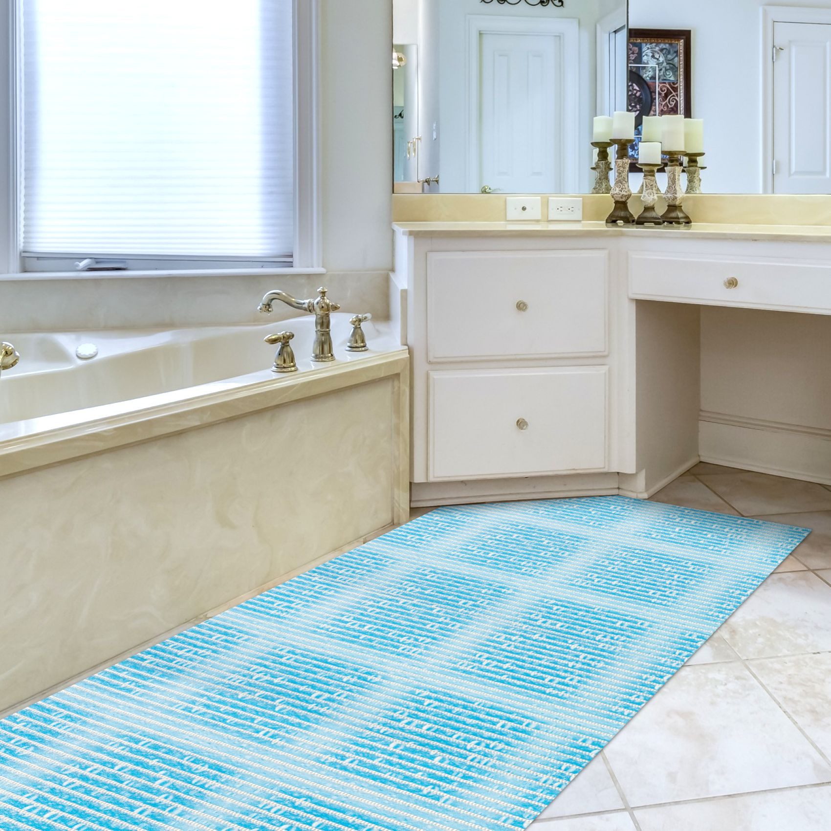 ANRO Schaum-Badematte Antirutschmatte Weichschaummatte Badezimmer Premium, Höhe 5 mm, strapazierfähig, Drainage Effekt, Rillen, wasserdurchlässig, rutschhemmend, pflegeleicht, Weich, fußbodenheizungsgeeignet, schnell trocknend, Rutschhemmend, mit Drainagelöchern, Praktisch, PVC, Eckig, Badteppich Weichschaum 100x65cm Therme Hellblau