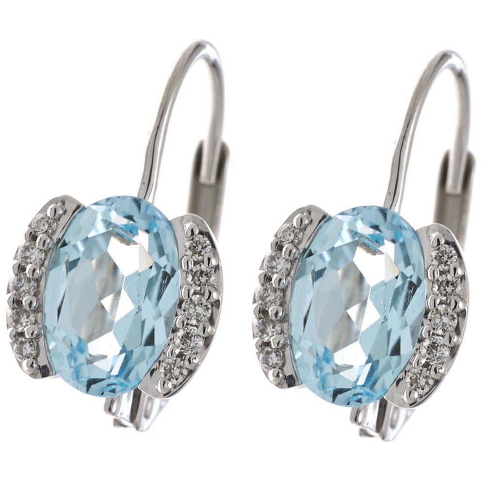 Paar Ohrhänger Ohrhänger, Blautopas & Diamanten, 585 Weißgold