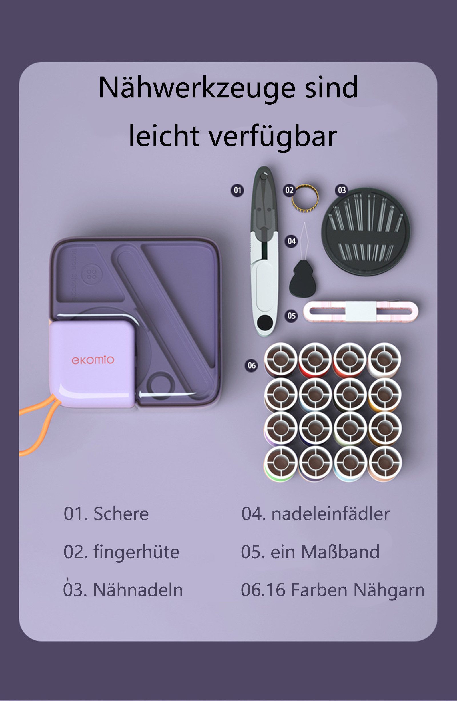 Jumpeak Nähkästchen Nadel- und Fadenbox-Set, tragbare multifunktionale Nadel- und Fadenbox, Mit Tragegriff, tragbar