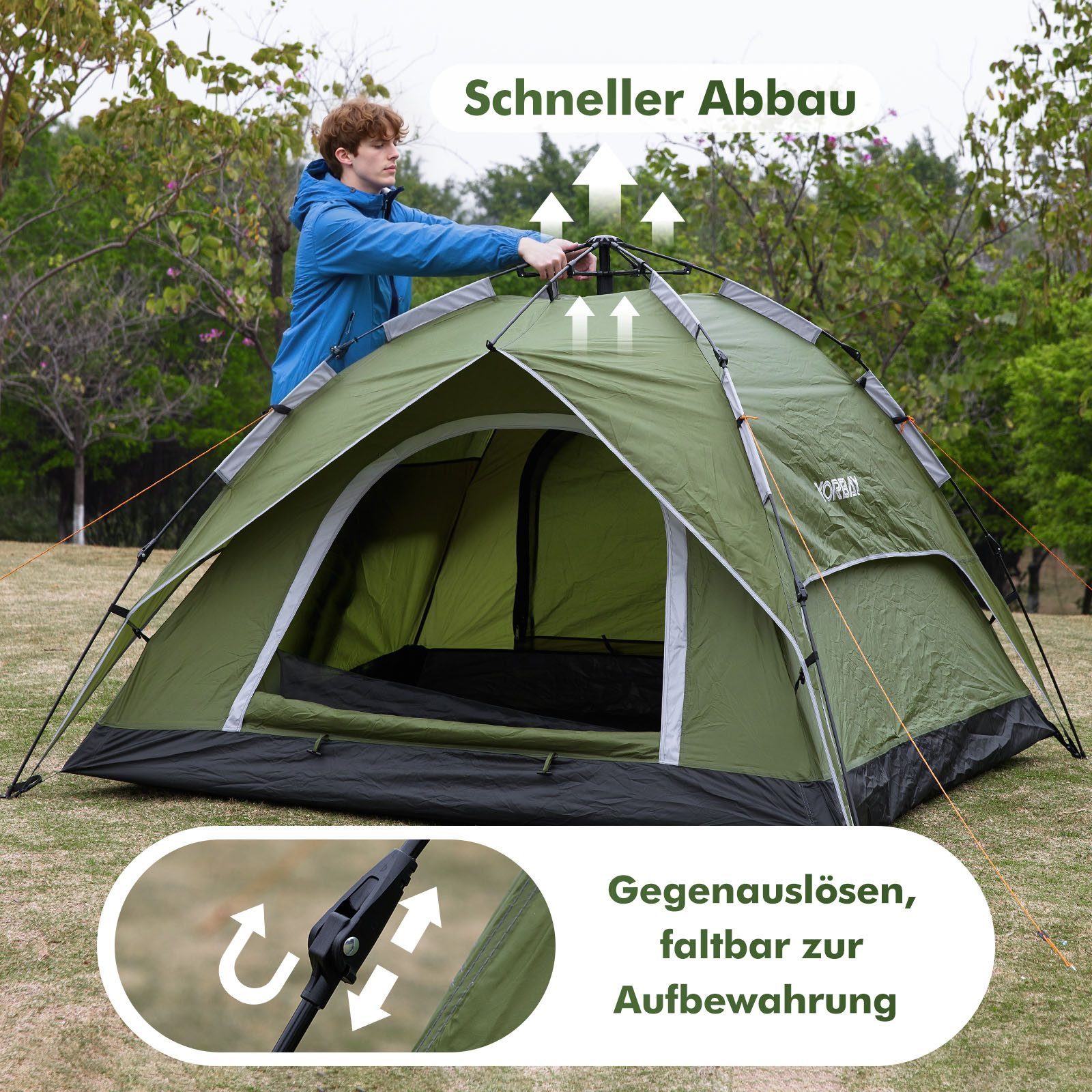 Yorbay Kuppelzelt 2 in 1 Pop Up Campingzelt doppelwandig wasserdicht UV-Schutz, Personen: 3 (mit Heringen, Windseile und Tragetasche), für 2-3 Personen für Wandern, Trekking, Outdoor