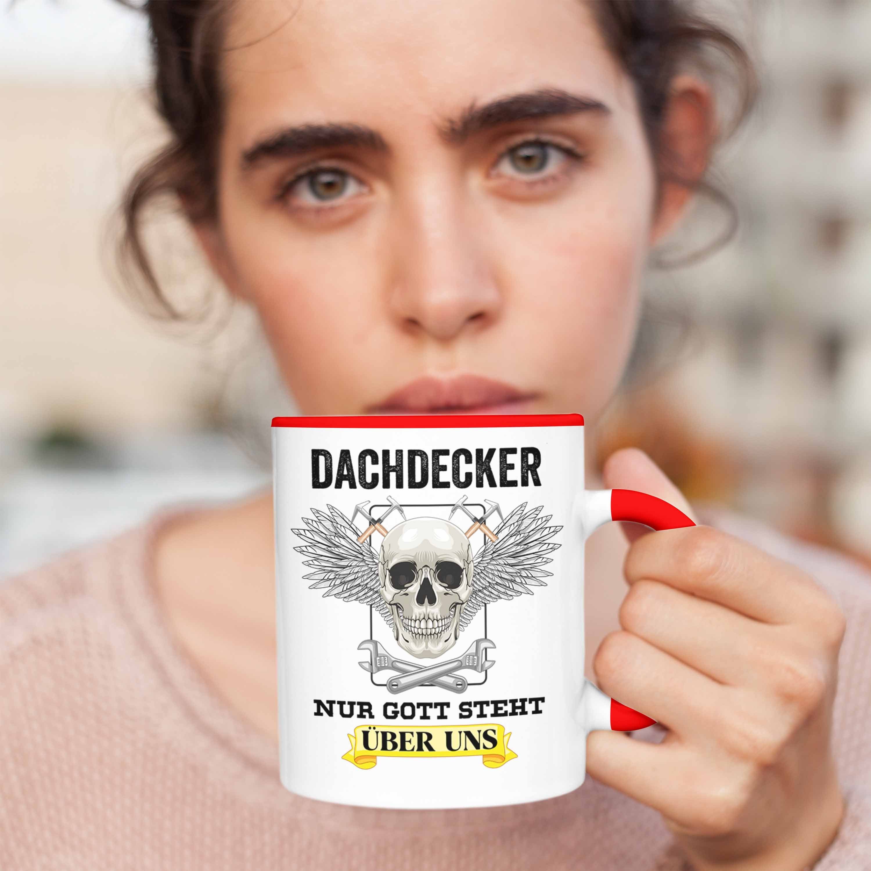 - Trendation Totenkopf Kaffeetasse Männer Tasse Geschenkidee Tasse Dachdecker-Meister Trendation Geschenke Mann Lustig Zubehör Dachdecker Rot