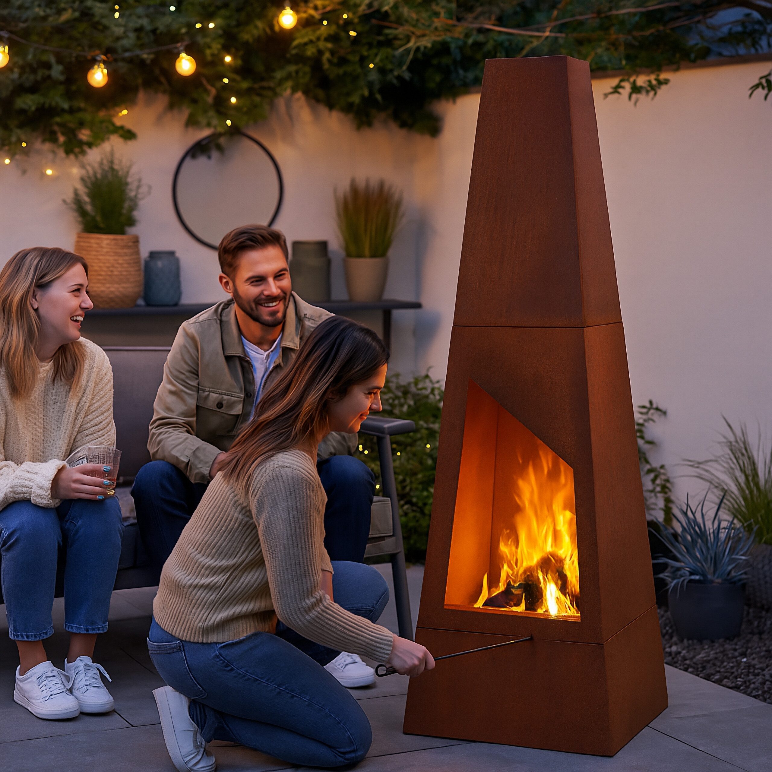 relaxdays Dekokamin Gartenkamin aus Cortenstahl
