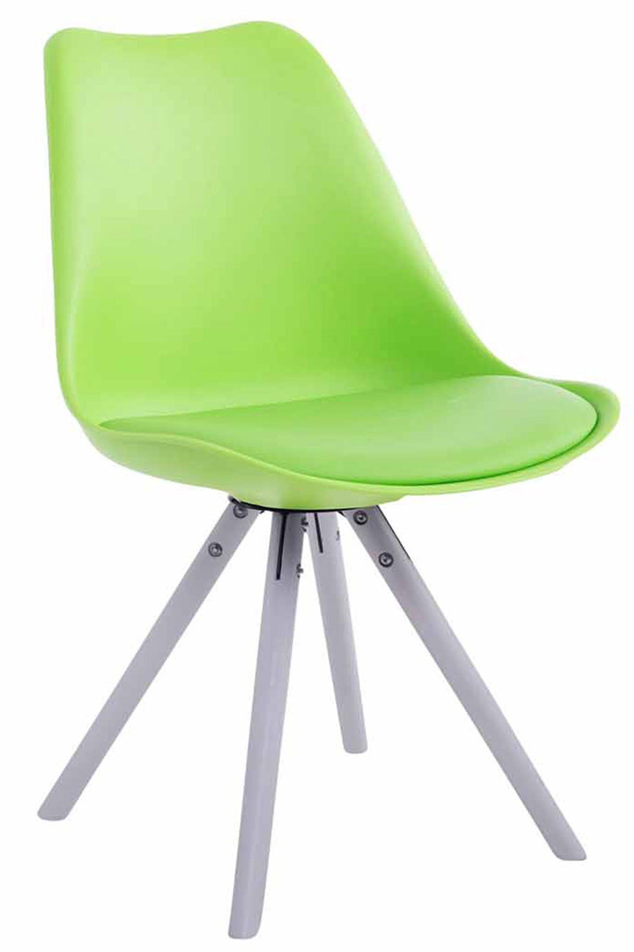 TPFLiving Besucherstuhl Toulon mit hochwertig gepolsterter Sitzfläche - Konferenzstuhl (Küchenstuhl - Esszimmerstuhl - Wohnzimmerstuhl), Gestell: Buchenholz weiß rund - Sitzfläche: Kunstleder grün