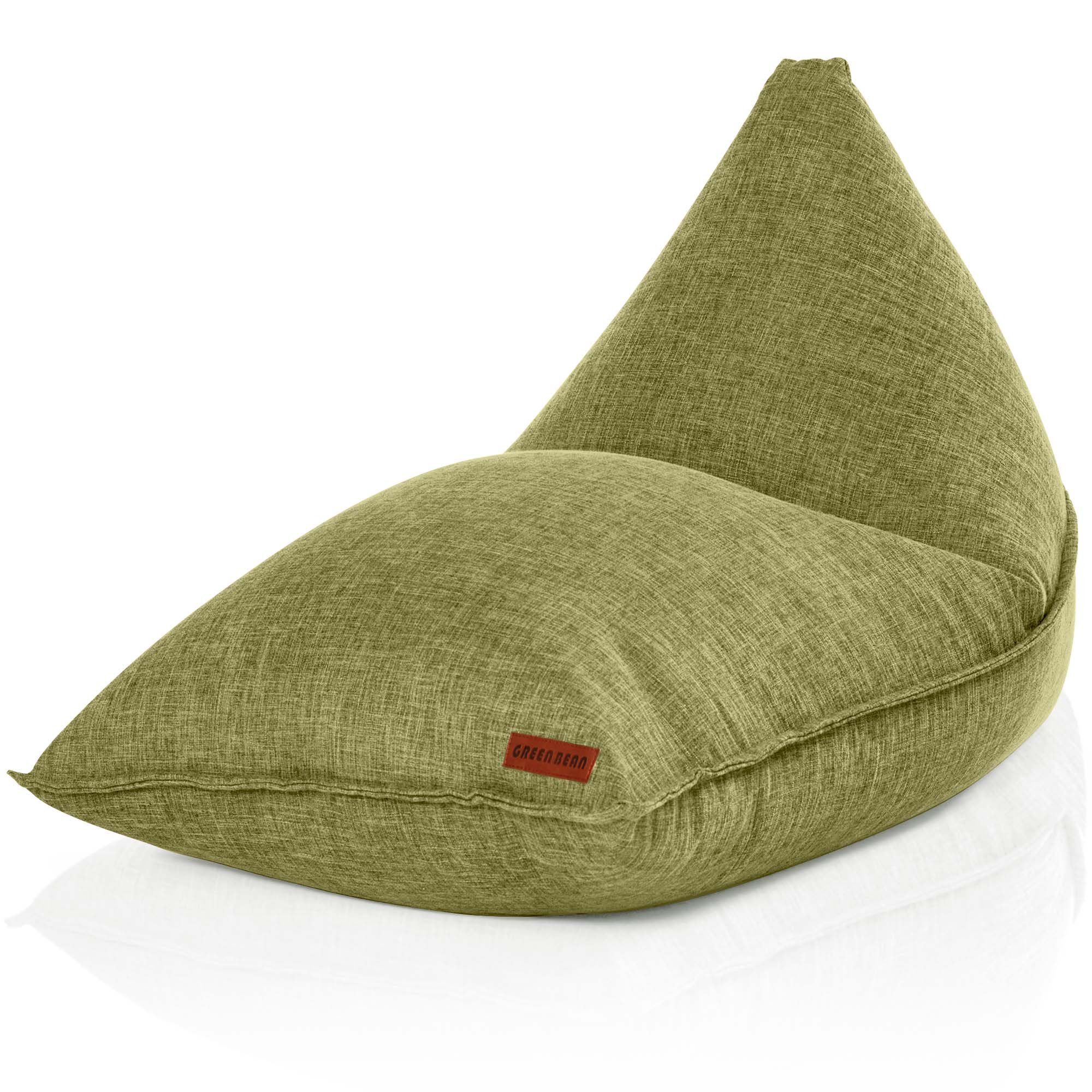 Green Bean Sitzsack Triangle (Indoor XXL Sitzsack 150x100x100cm mit EPS-Perlen Füllung -, Kuschelig Weich Waschbar), Bodenkissen Liegekissen Sitzkissen Chillkissen Liegekissen Grün