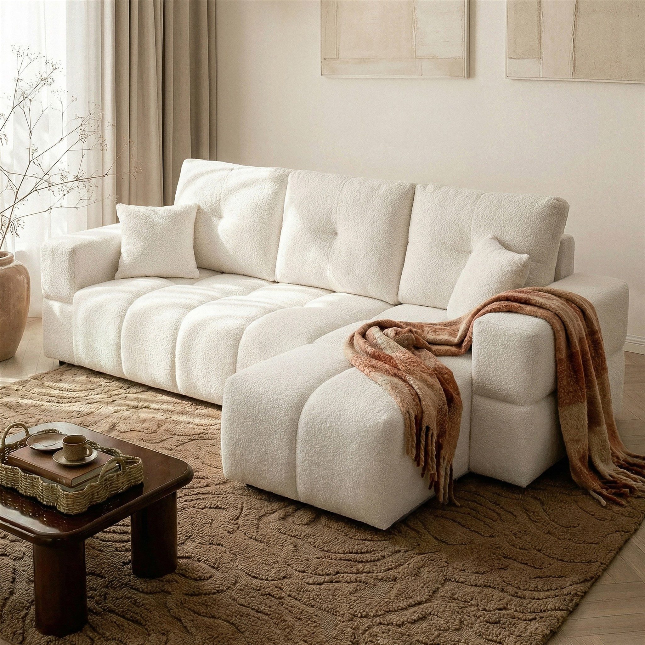 Fun Möbel Ecksofa Schlafsofa Sofa DENISE in Polsterstoff Centaur, Ottomane Links oder Rechts, Sofa-Rücken echt bezogen