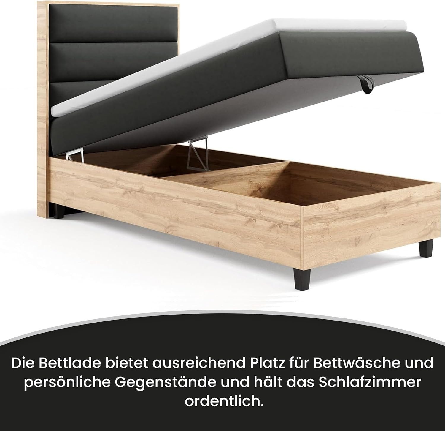 Best for Home Boxspringbett Trinity K-1 Einzelbett mit Bettkasten, Bett mit Komfort Topper T-5cm (Bett, Polsterbett mit Stauraum, Jugendbett, Kinderbett versch. Größen, 4-St., 70x200 80x200 90x200 100x200 cm), Verschiedene Liefermöglichkeiten, TOP Preis-Leistungs-Verhältnis