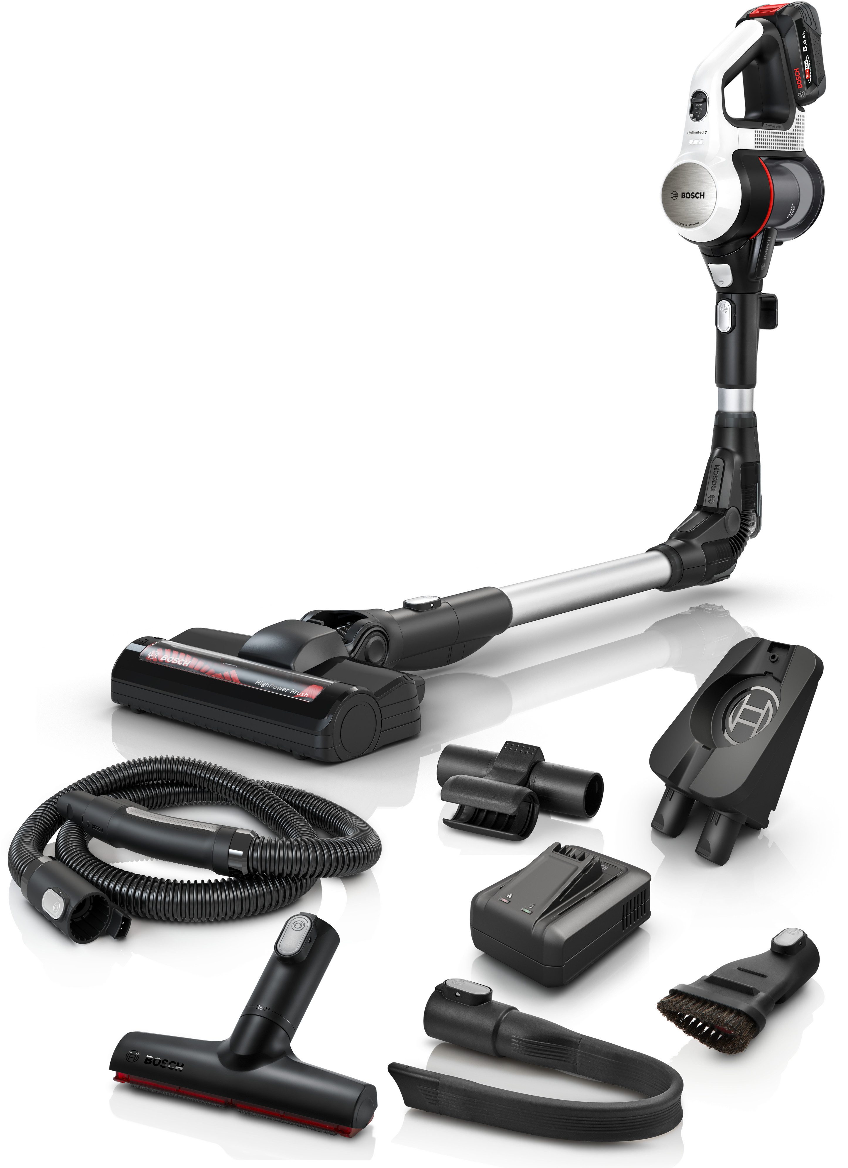 BOSCH Akku-Bodenstaubsauger Unlimited 7 BSS715CARP/BSS715FRSH, 5.0 Ah Akku, Knickrohr, beutellos, 10 Jahre Motorgarantie, Schnellladegerät, Made in Germany