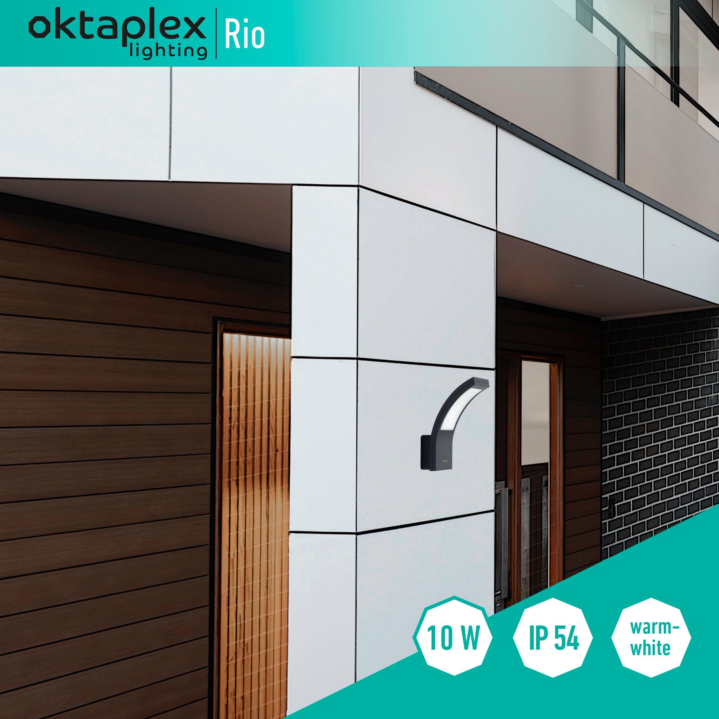 LED Rio 10W, Oktaplex Wandleuchte LED Außenbeleuchtung Warmweiß, 750lm Außen-Wandleuchte IP54 lighting anthrazit fest integriert, Diffusor, 3000K