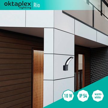 Oktaplex lighting LED Außen-Wandleuchte Rio IP54 10W, Diffusor, LED fest integriert, Warmweiß, 3000K 750lm Wandleuchte Außenbeleuchtung anthrazit