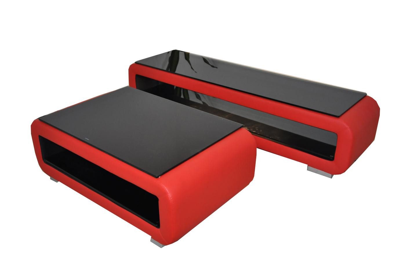 JVmoebel TV-Schrank Designer TV-Schrank Polster Leder Glas Modern Wohnzimmer RTV (Tisch CT9010 + RTV TS1010) Made in Europa