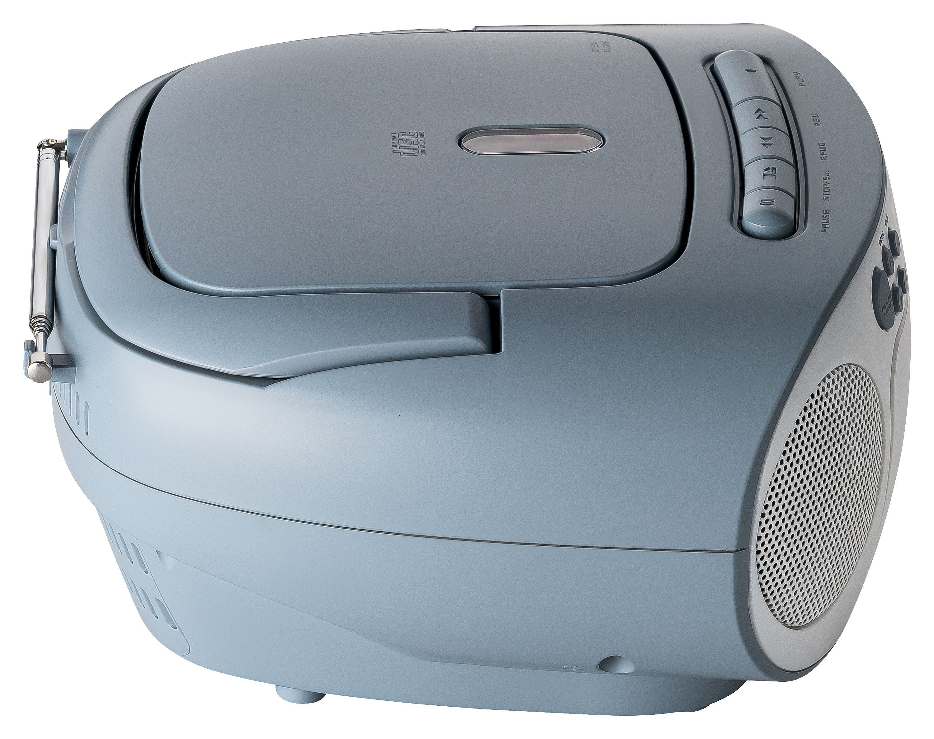 W, Boombox RCR2260 CD/Radio/Kassette, LCD-Display, weiß/blau Tragbare PLL (UKW Kopfhörer-Anschluss) Boombox AUX-Eingang, Radio, Stereo Reflexion 20