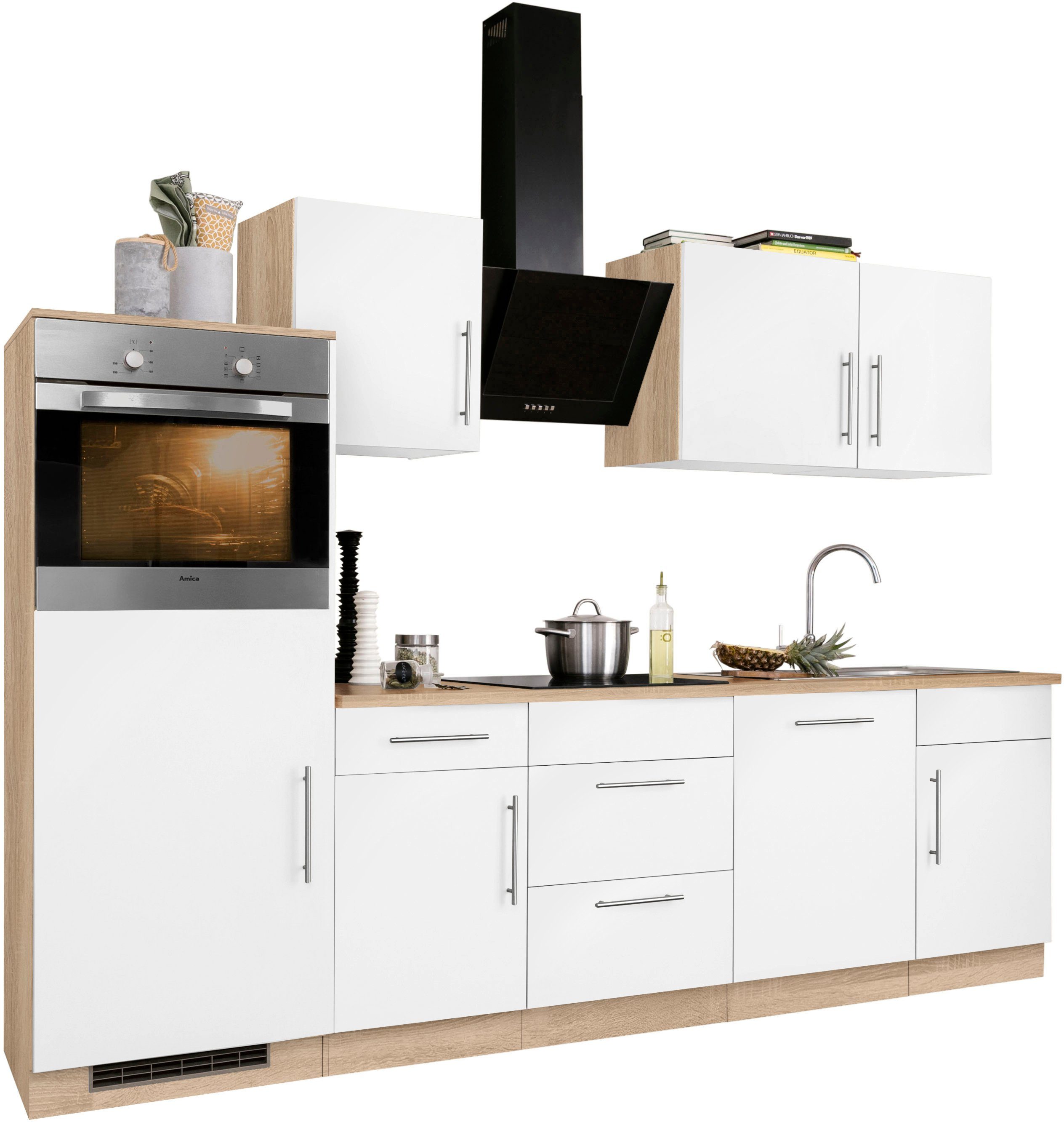 wiho Küchen Küchenzeile Cali, ohne E-Geräte, Breite 280 cm, Metallgriffe