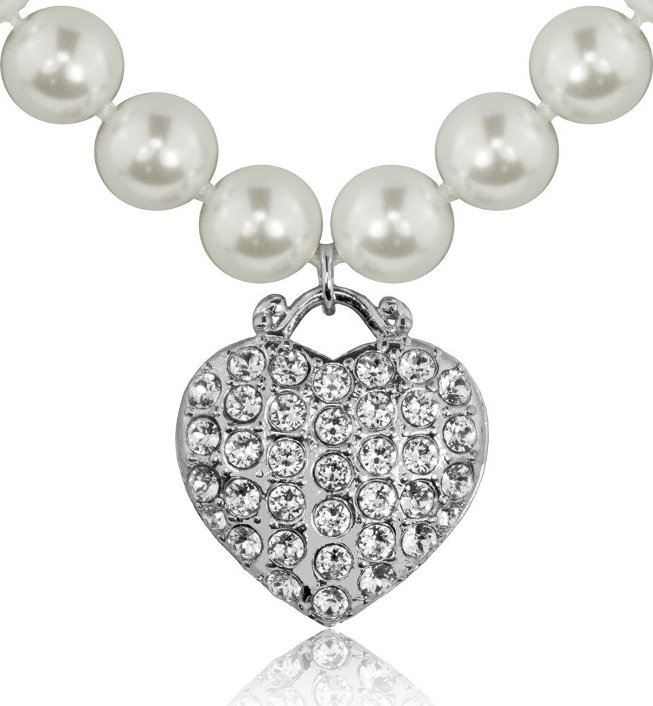 LUISIA® Perlenkette Perlen Halskette mit Strass Herz und Kristallen von Swarovski® (1-tlg., inkl. Schmuckbox)