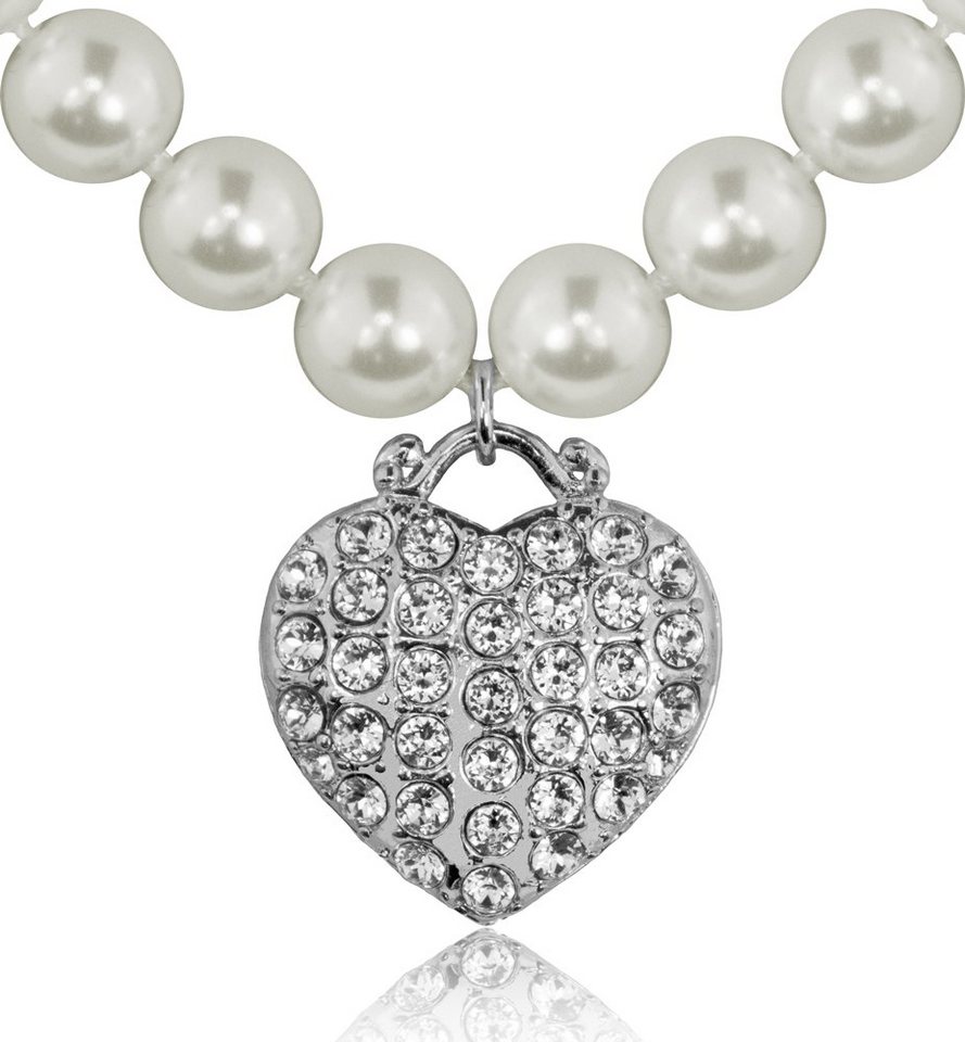 LUISIA® Perlenkette Perlen Halskette mit Strass Herz und